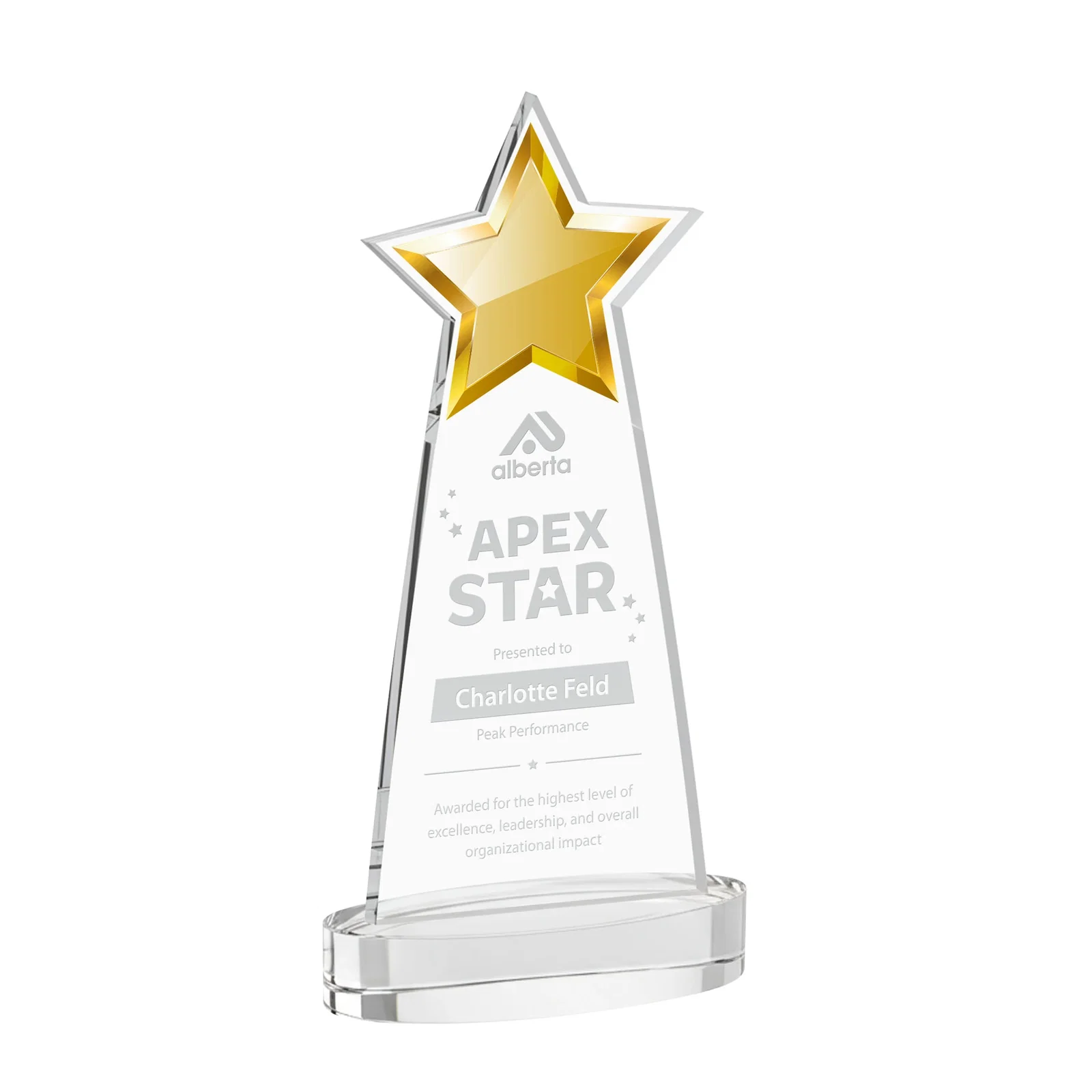 Custom Starfire Crystal Star Cutout Award in Eight Colors for service anniversary gifts