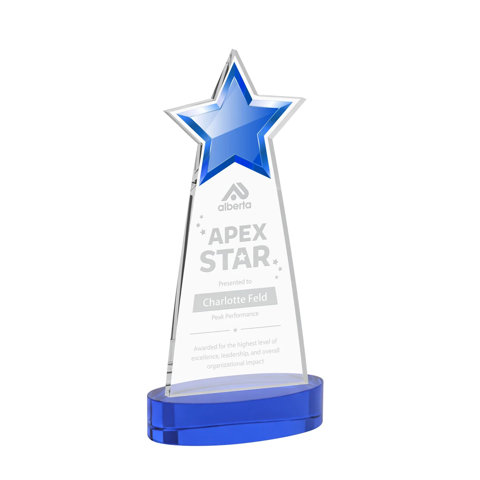 Personalized Starfire Crystal Star Cutout Award in Eight Colors for company anniversary events
