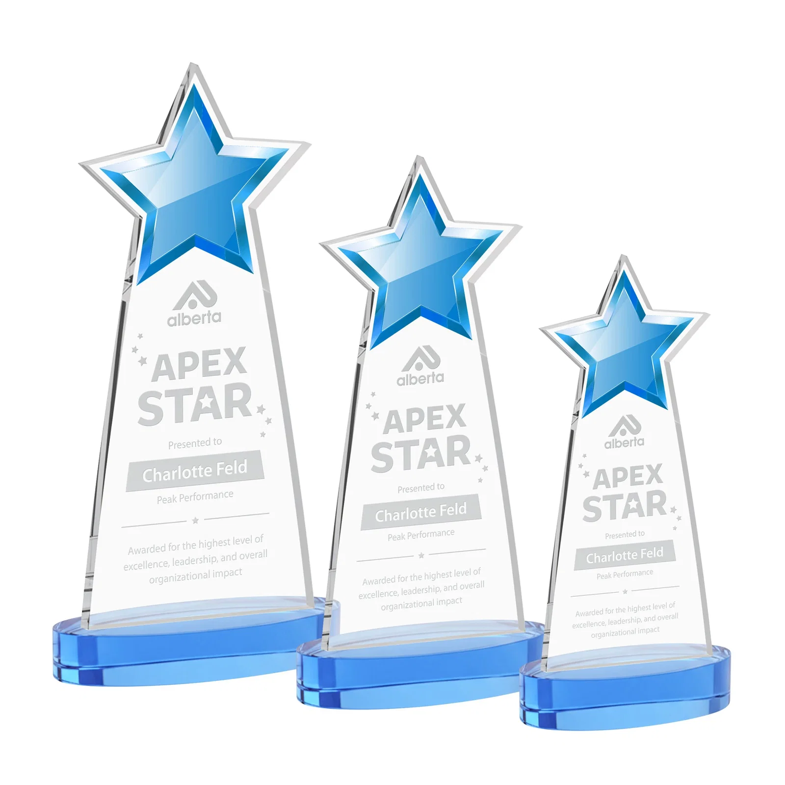 Promotional Starfire Crystal Star Cutout Award in Eight Colors for donor appreciation