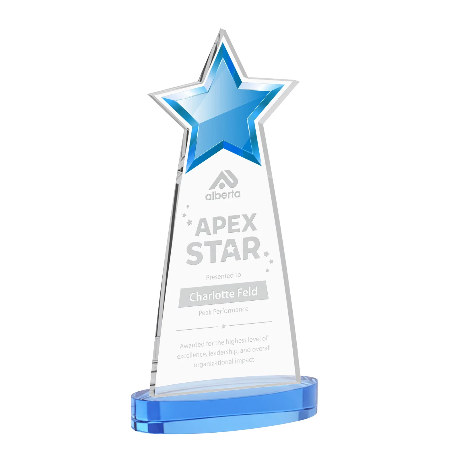 Promotional Starfire Crystal Star Cutout Award in Eight Colors for volunteer appreciation