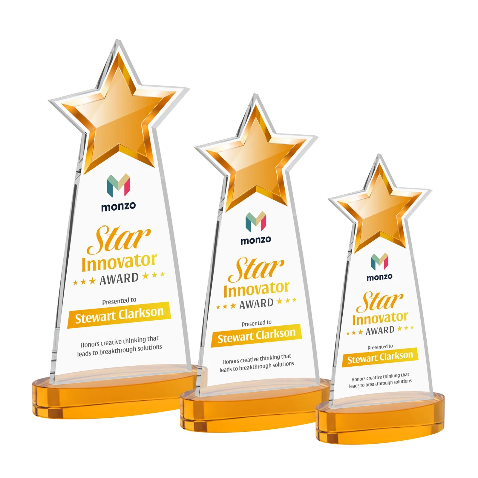 Branded Starfire Crystal Star Cutout Award in Eight Colors for graduation ceremonies
