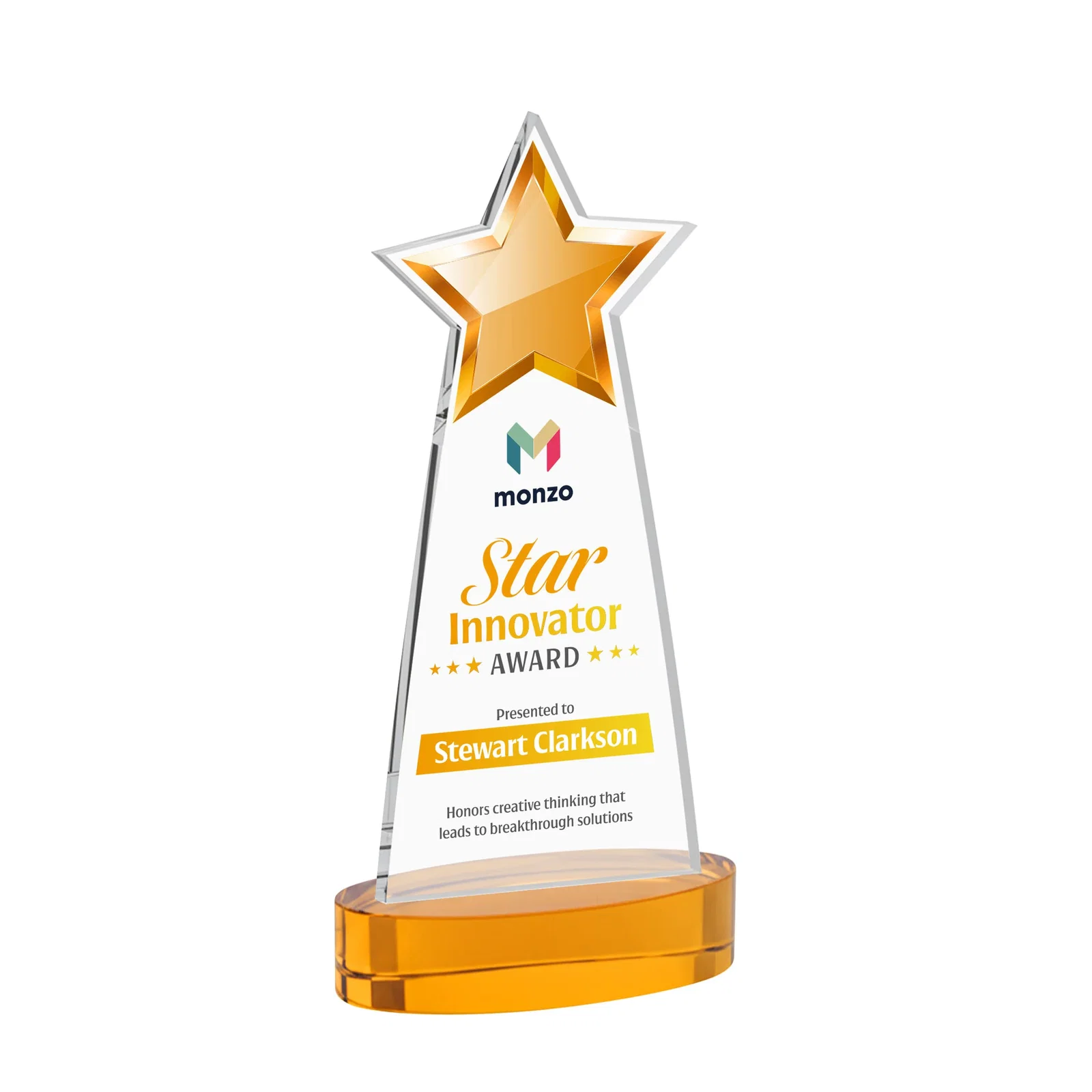 Branded Starfire Crystal Star Cutout Award in Eight Colors for safety achievement programs