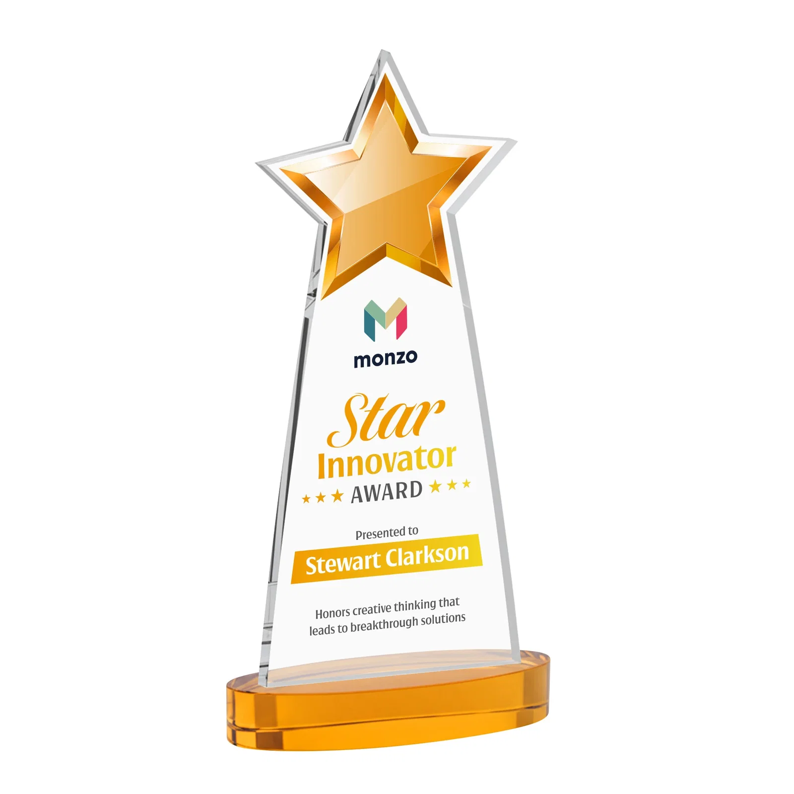Branded Starfire Crystal Star Cutout Award in Eight Colors for dealer and partner awards
