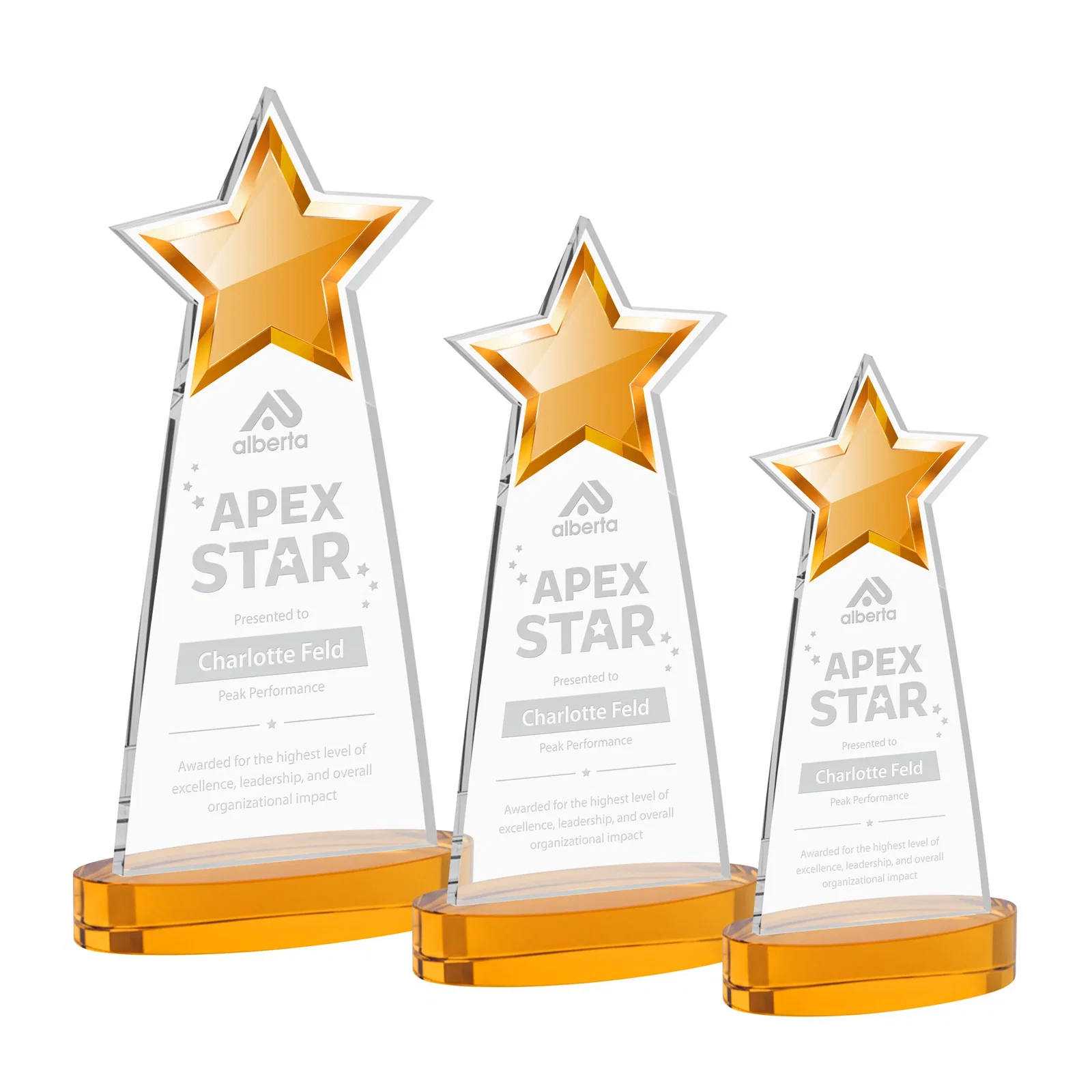 Custom Starfire Crystal Star Cutout Award in Eight Colors for donor appreciation