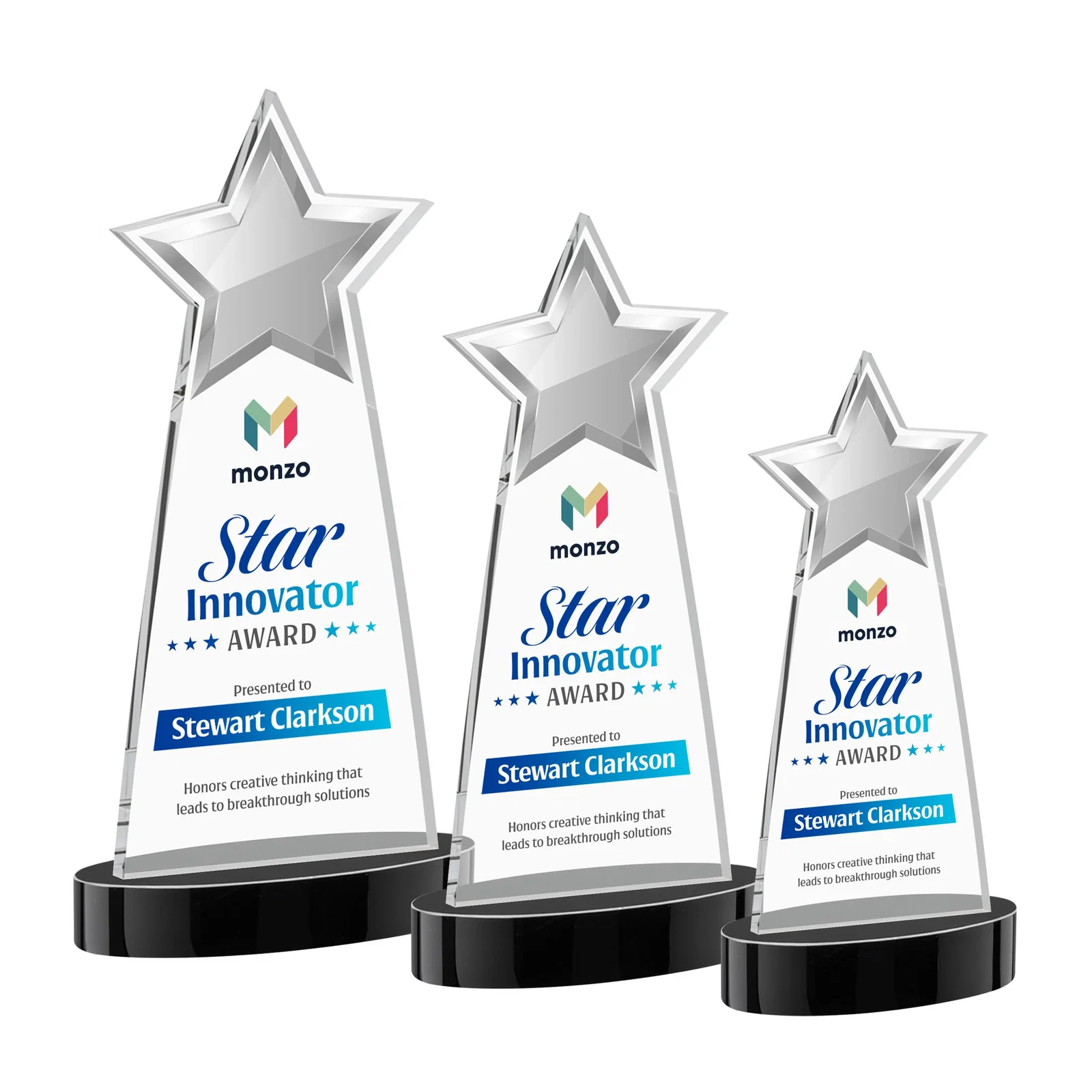 Custom printed Starfire Crystal Star Cutout Award in Eight Colors for graduation ceremonies