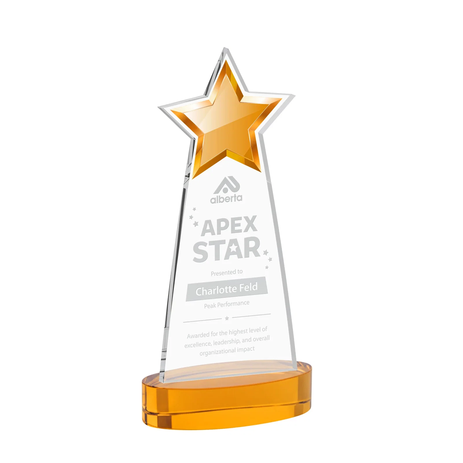 Custom Starfire Crystal Star Cutout Award in Eight Colors for graduation ceremonies