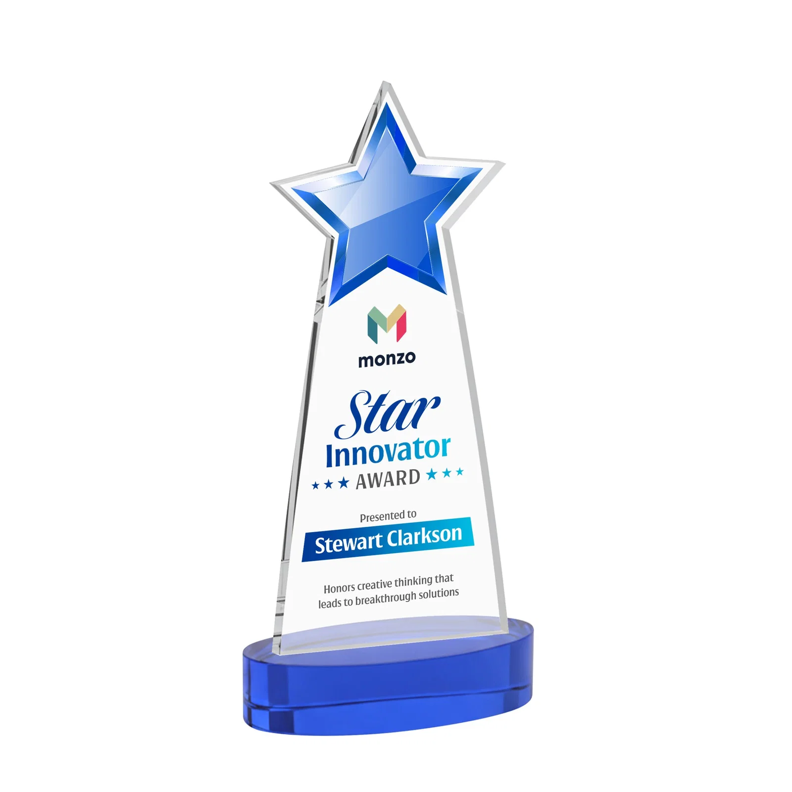 Customized Starfire Crystal Star Cutout Award in Eight Colors for employee recognition