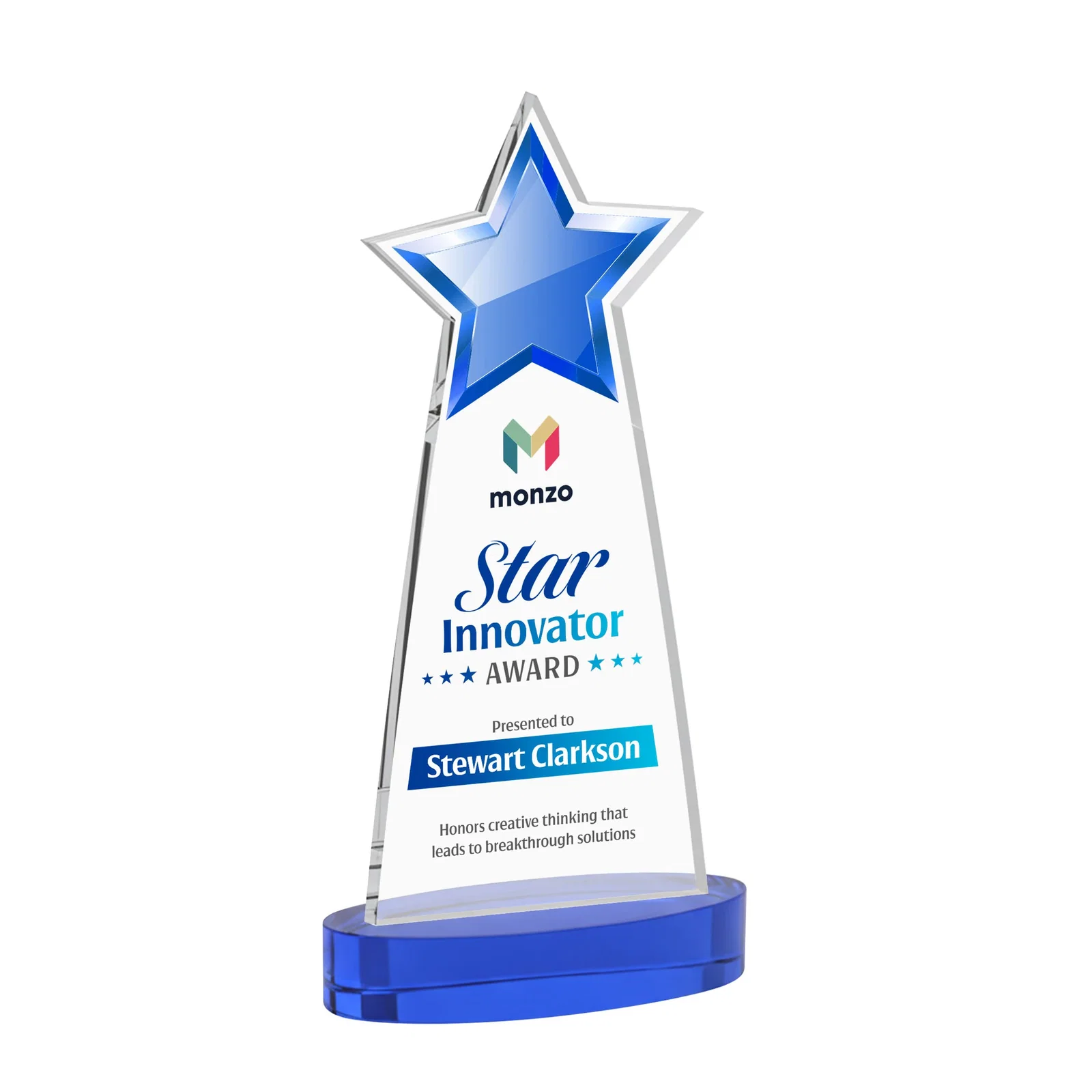 Customized Starfire Crystal Star Cutout Award in Eight Colors for corporate award ceremonies