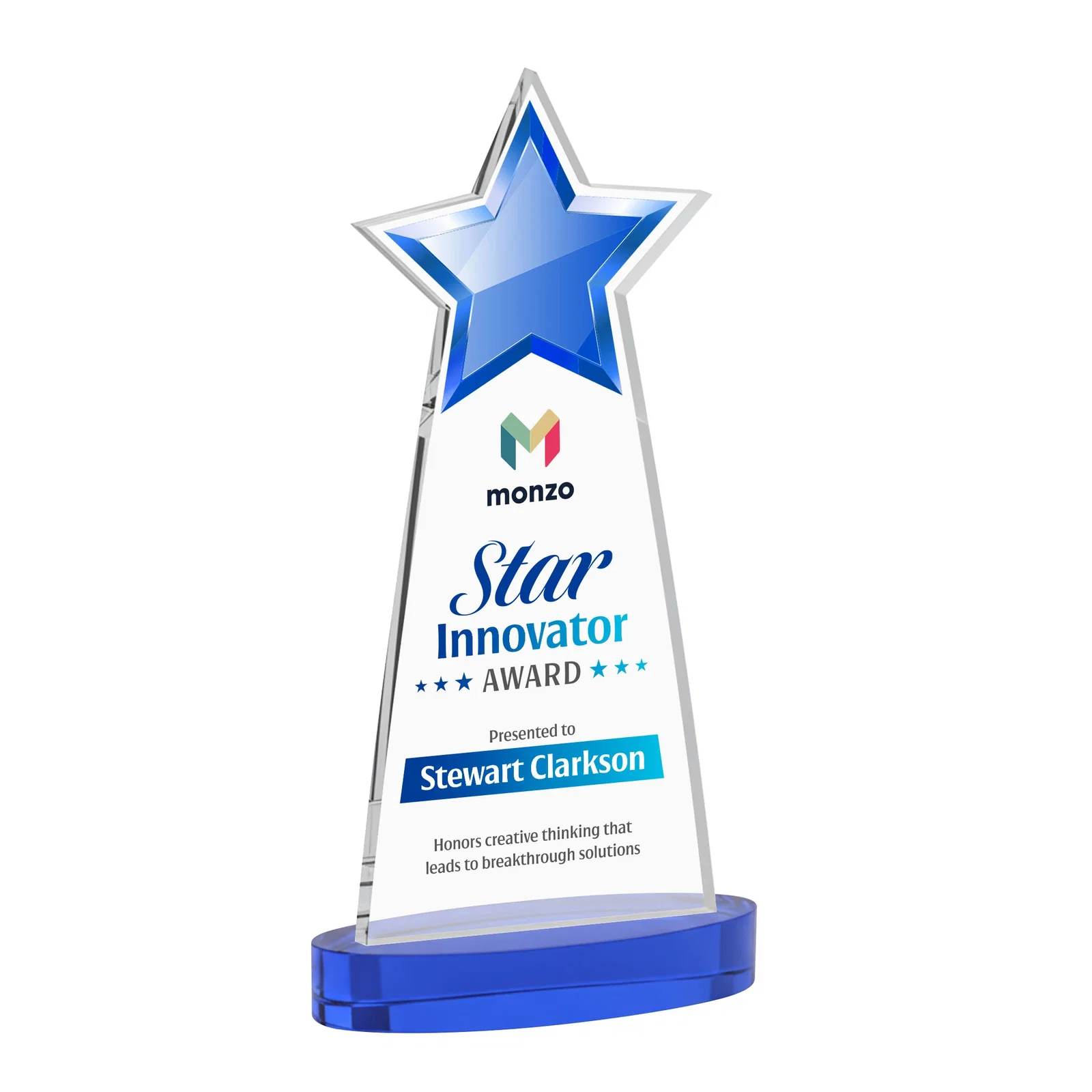 Customized Starfire Crystal Star Cutout Award in Eight Colors for service anniversary gifts