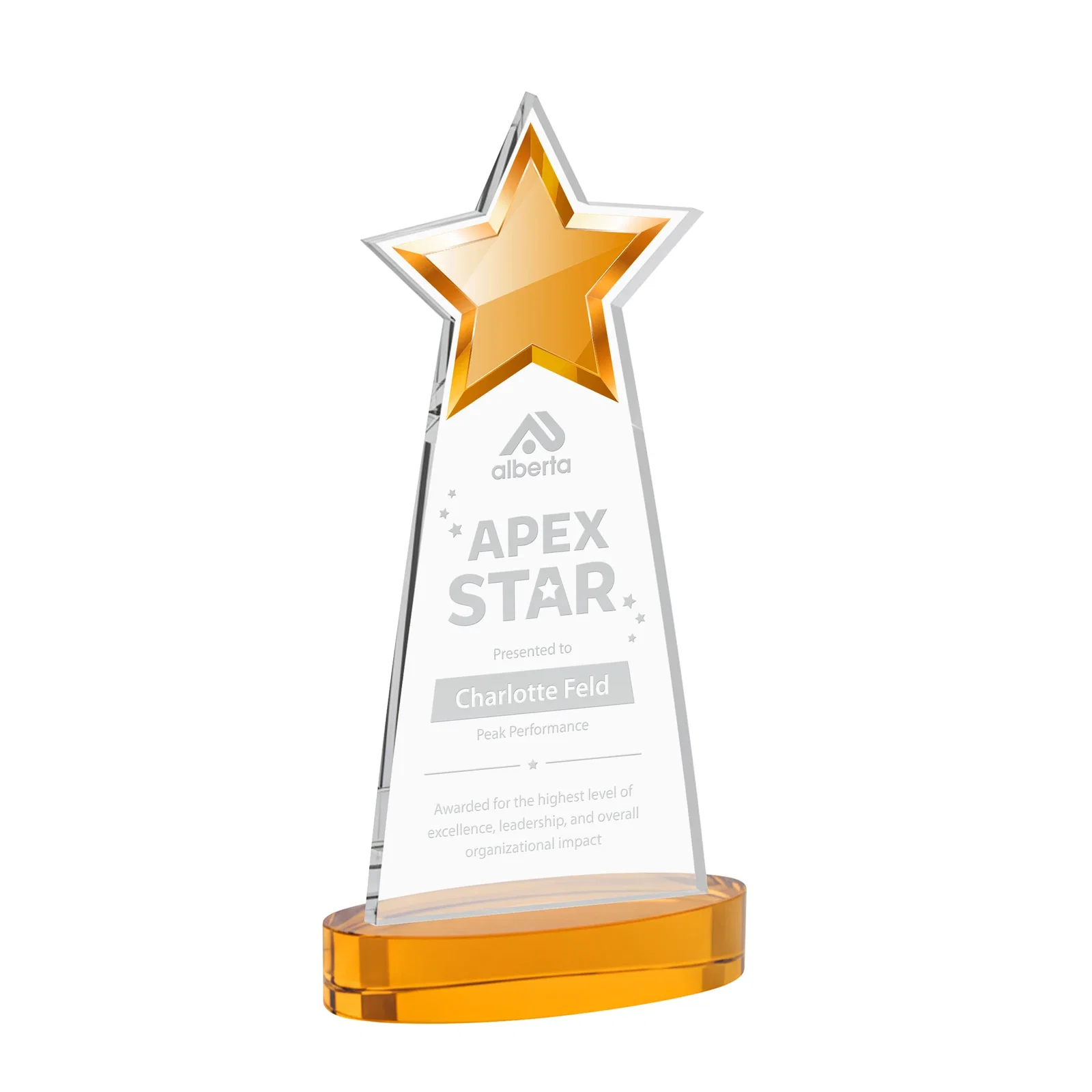 Custom Starfire Crystal Star Cutout Award in Eight Colors for safety achievement programs