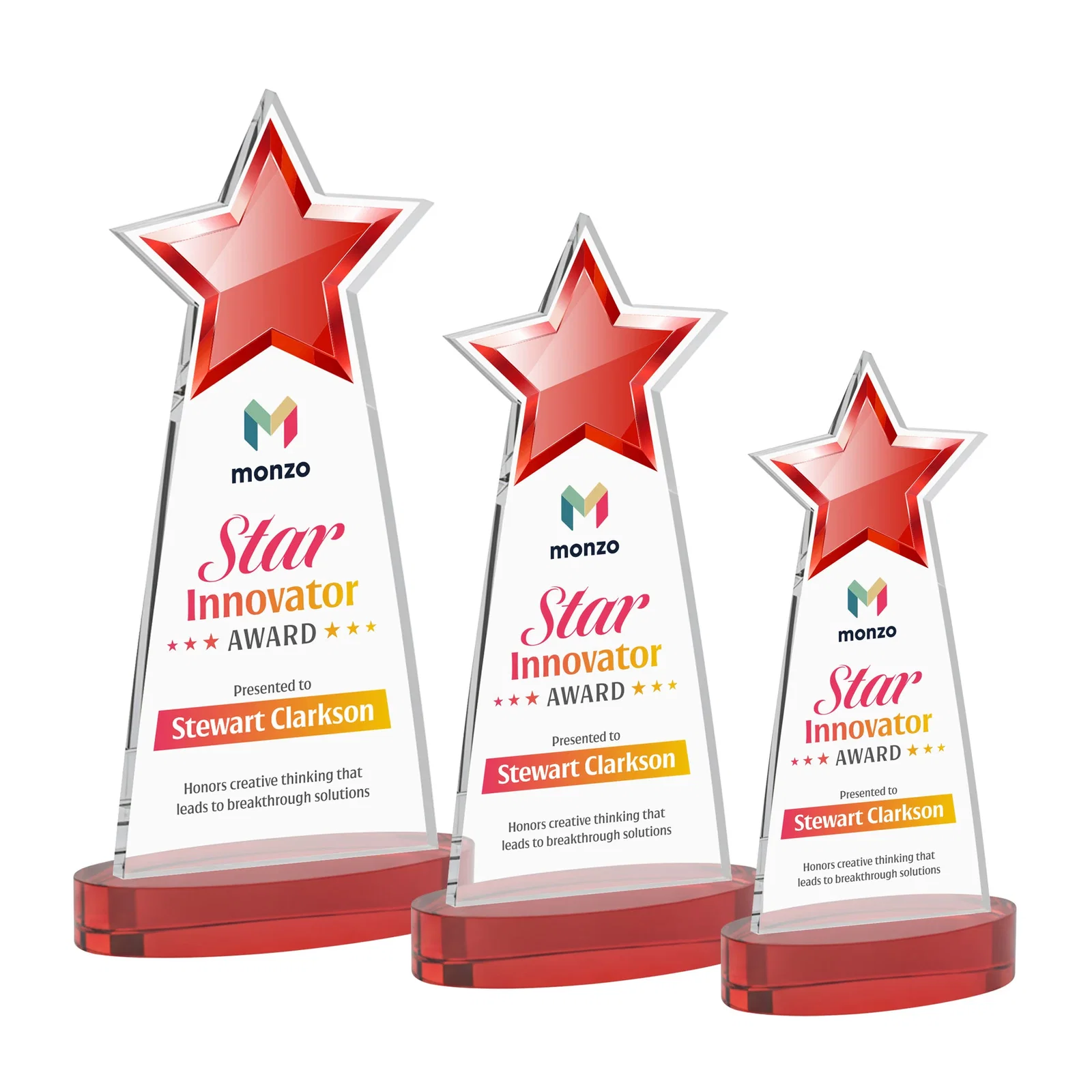 Customized Starfire Crystal Star Cutout Award in Eight Colors for sales achievement awards