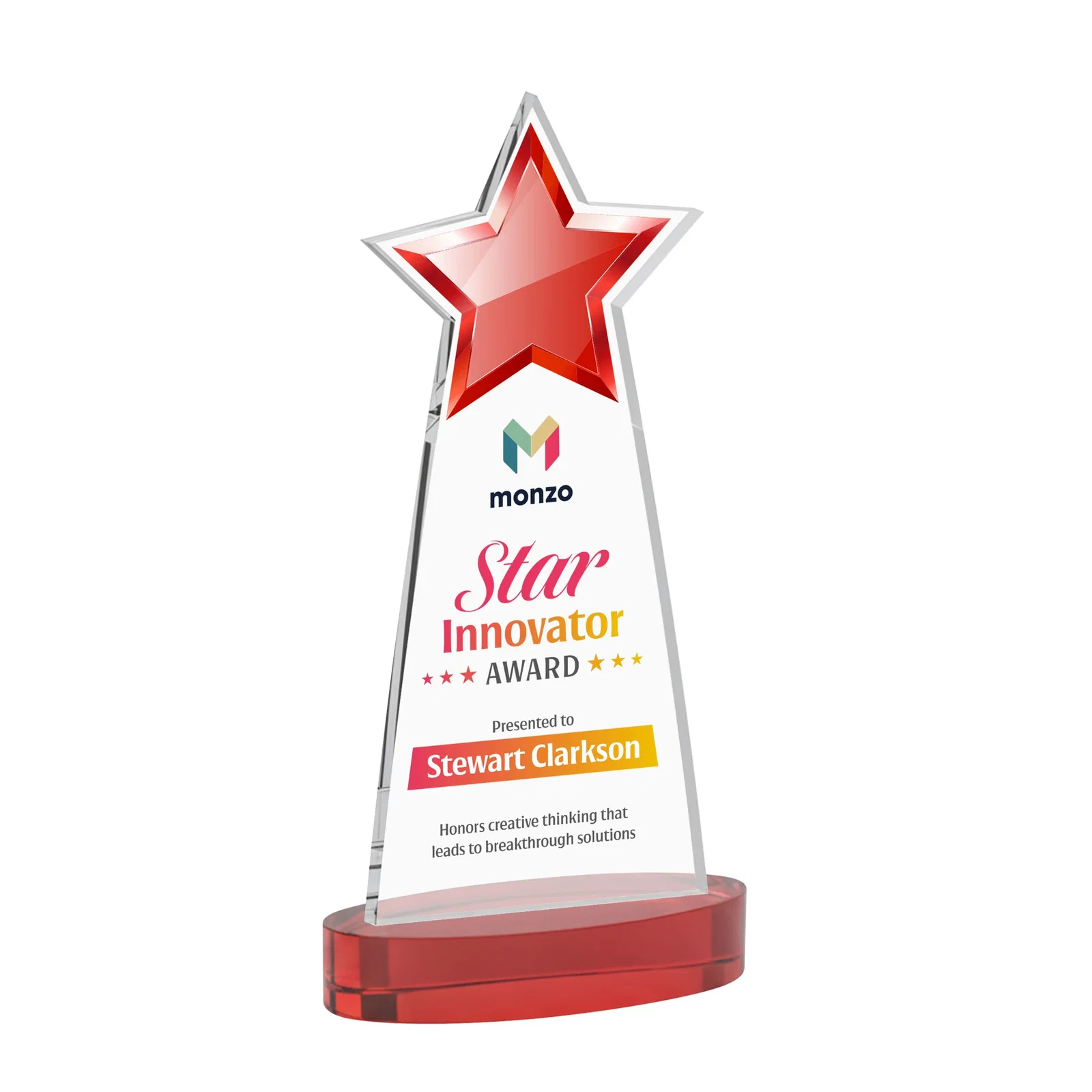 Customized Starfire Crystal Star Cutout Award in Eight Colors for team milestone celebrations