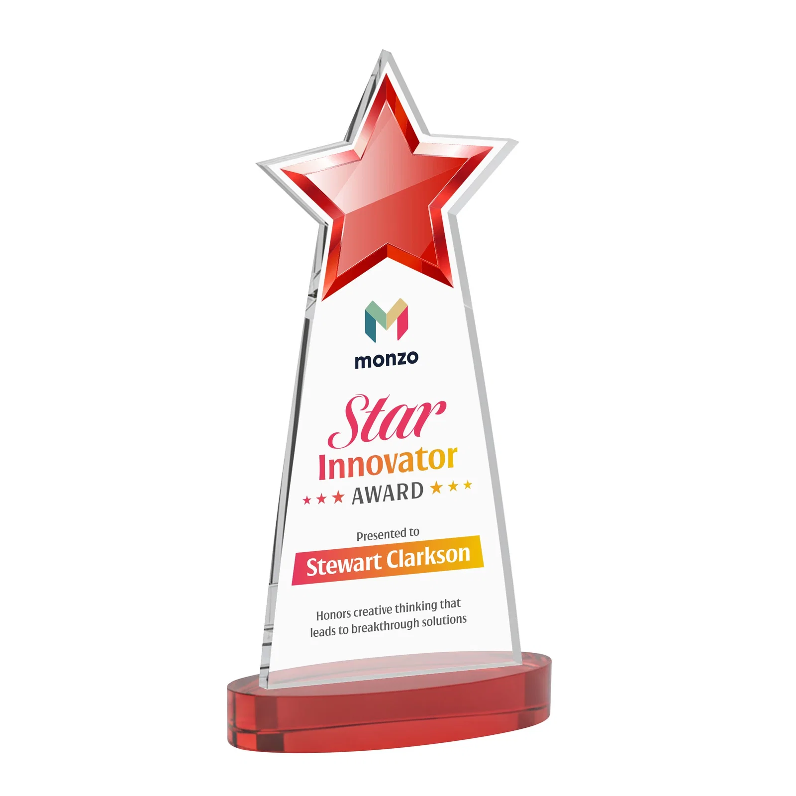 Customized Starfire Crystal Star Cutout Award in Eight Colors for donor appreciation