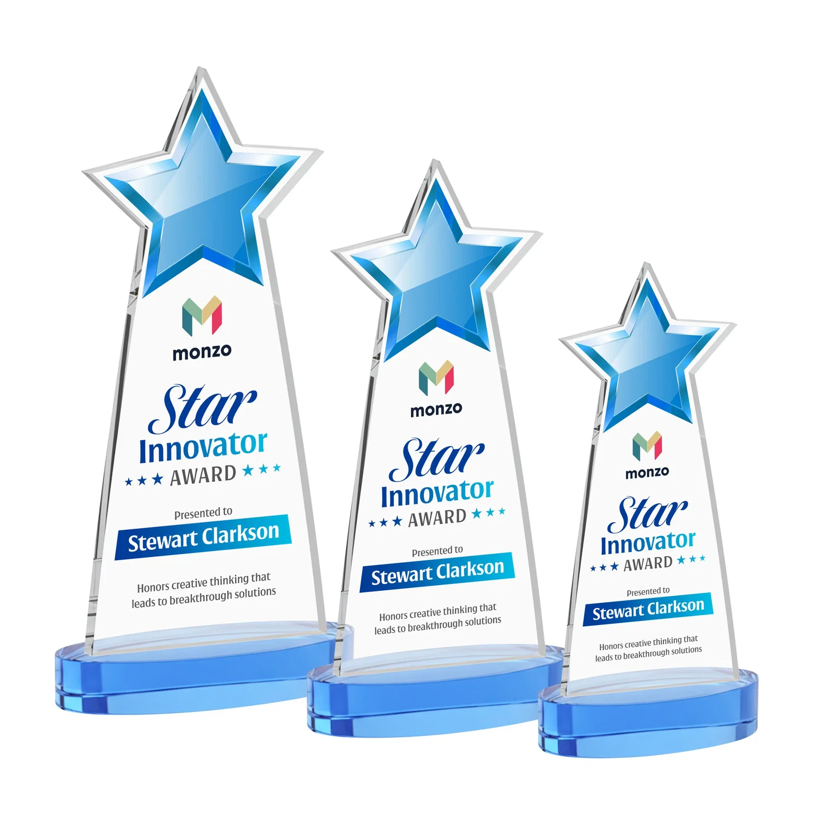 Customized Starfire Crystal Star Cutout Award in Eight Colors for graduation ceremonies