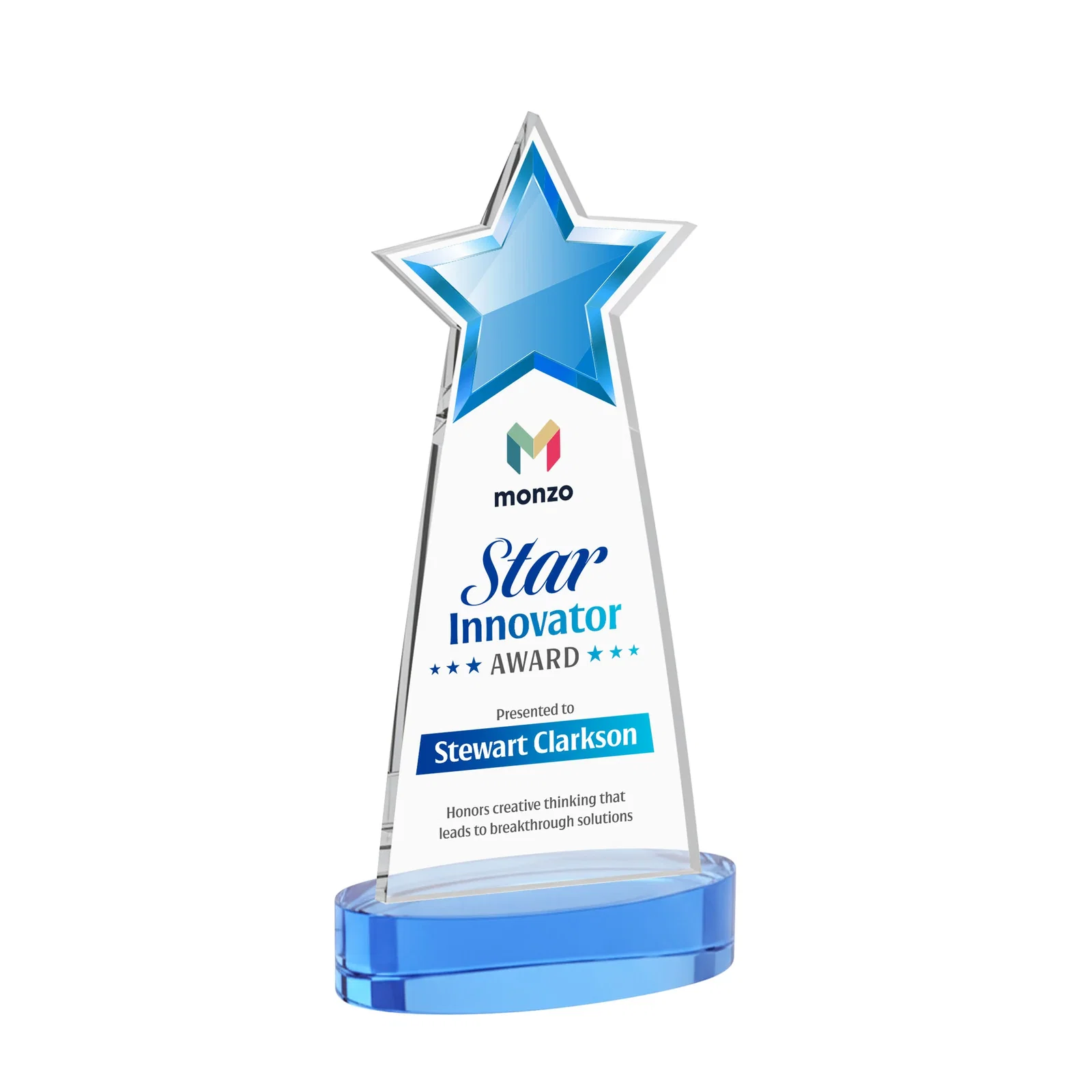 Customized Starfire Crystal Star Cutout Award in Eight Colors for safety achievement programs
