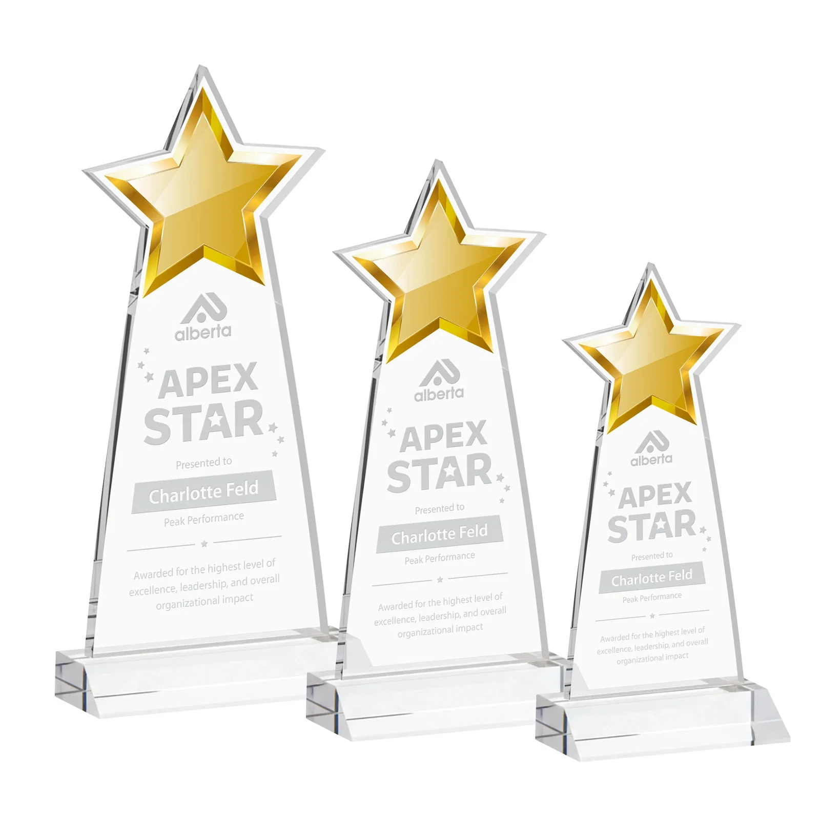Custom Starfire Crystal Star Cutout Award With Second-Position Etch for employee recognition
