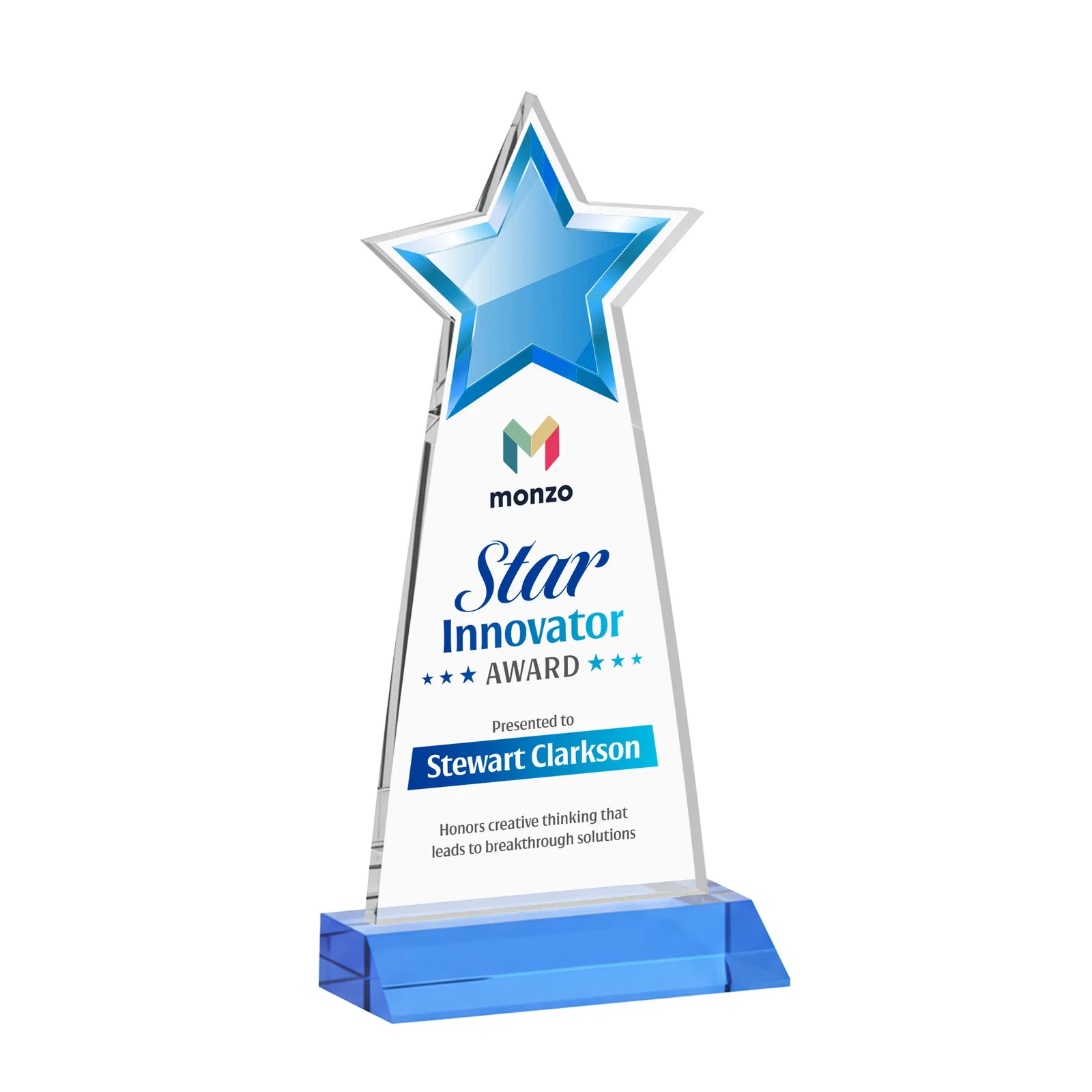 Customized Starfire Crystal Star Cutout Award With Second-Position Etch for dealer and partner awards