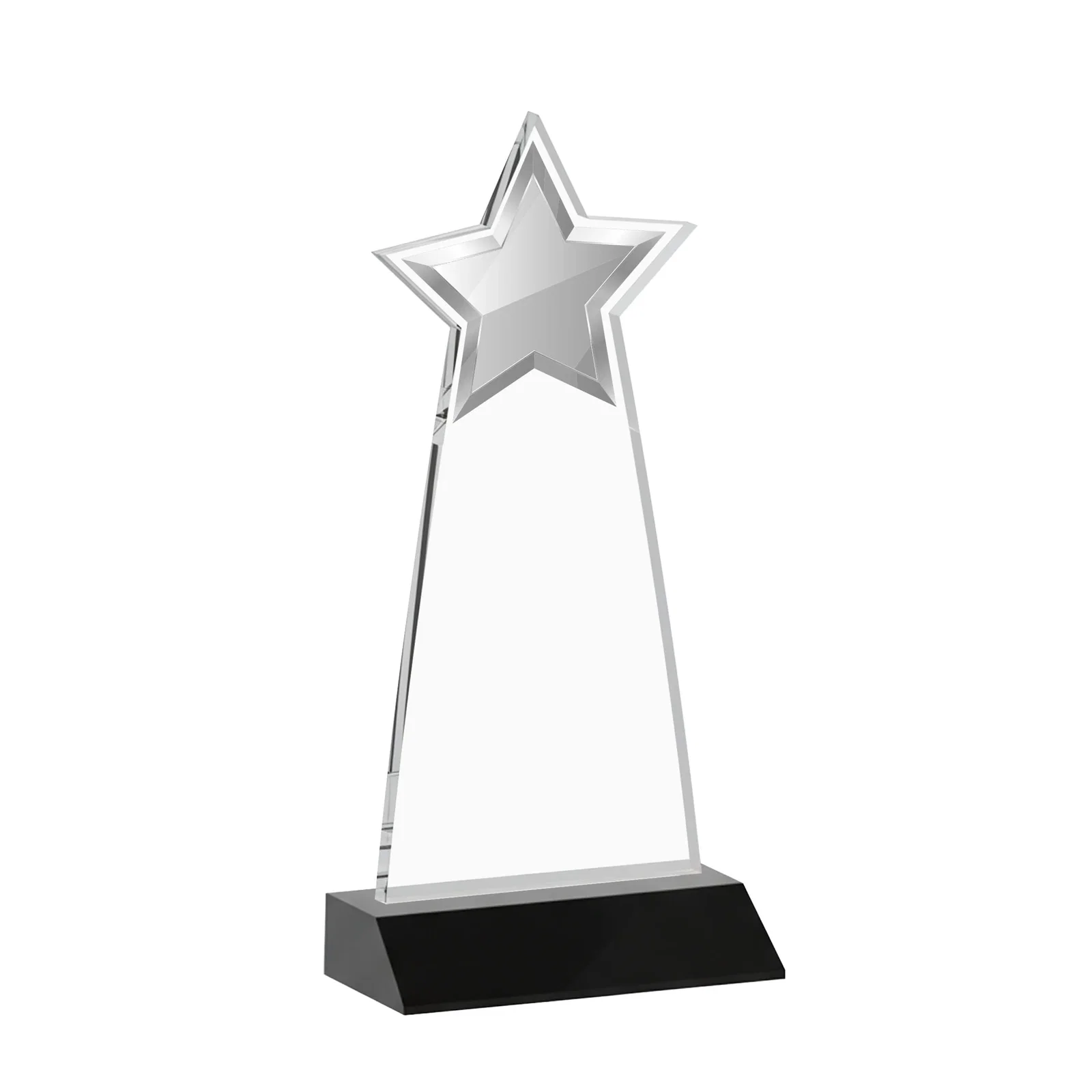 Custom Starfire Crystal Star Cutout Award With Second-Position Etch, with your logo for corporate award ceremonies