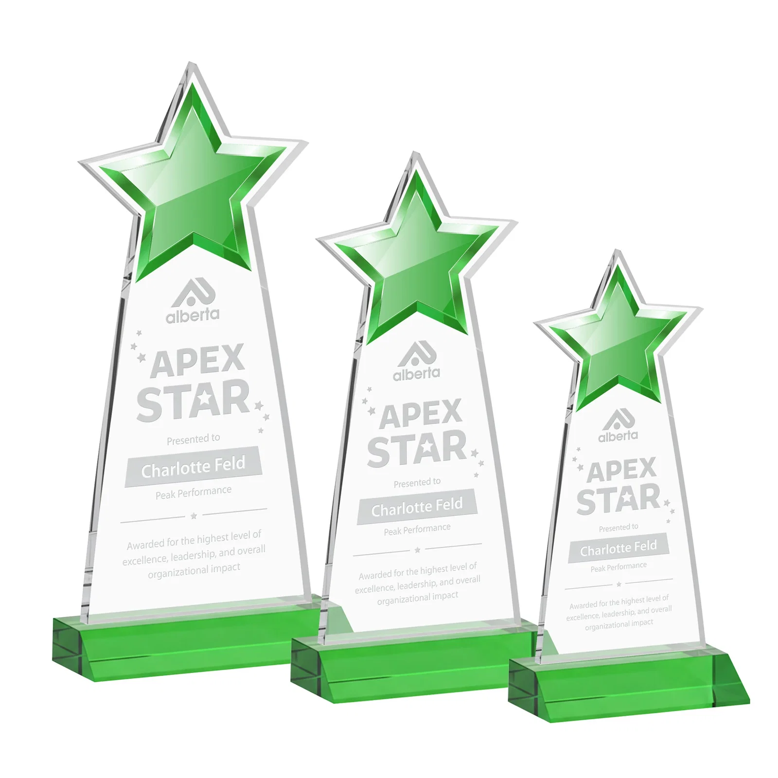 Custom Starfire Crystal Star Cutout Award With Second-Position Etch for dealer and partner awards
