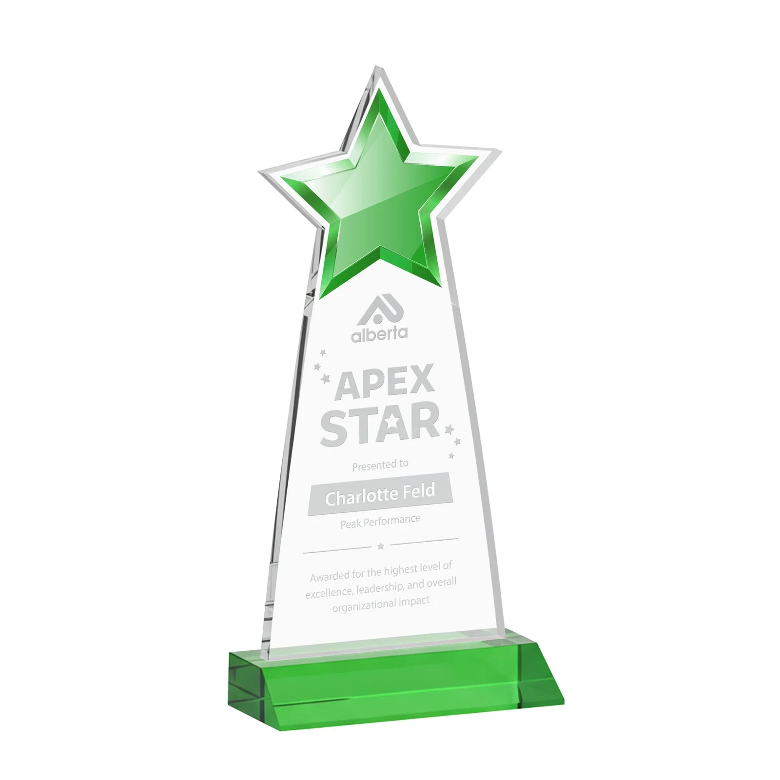 Personalized Starfire Crystal Star Cutout Award With Second-Position Etch for employee recognition