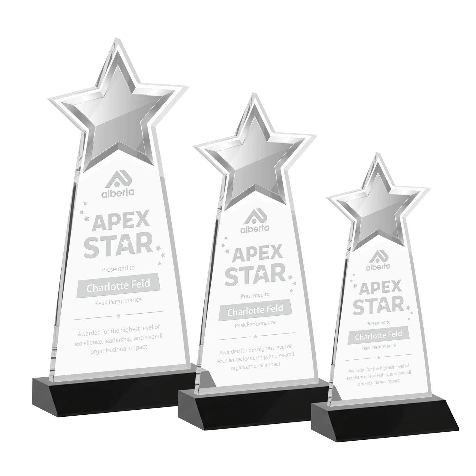Personalized Starfire Crystal Star Cutout Award With Second-Position Etch for service anniversary gifts