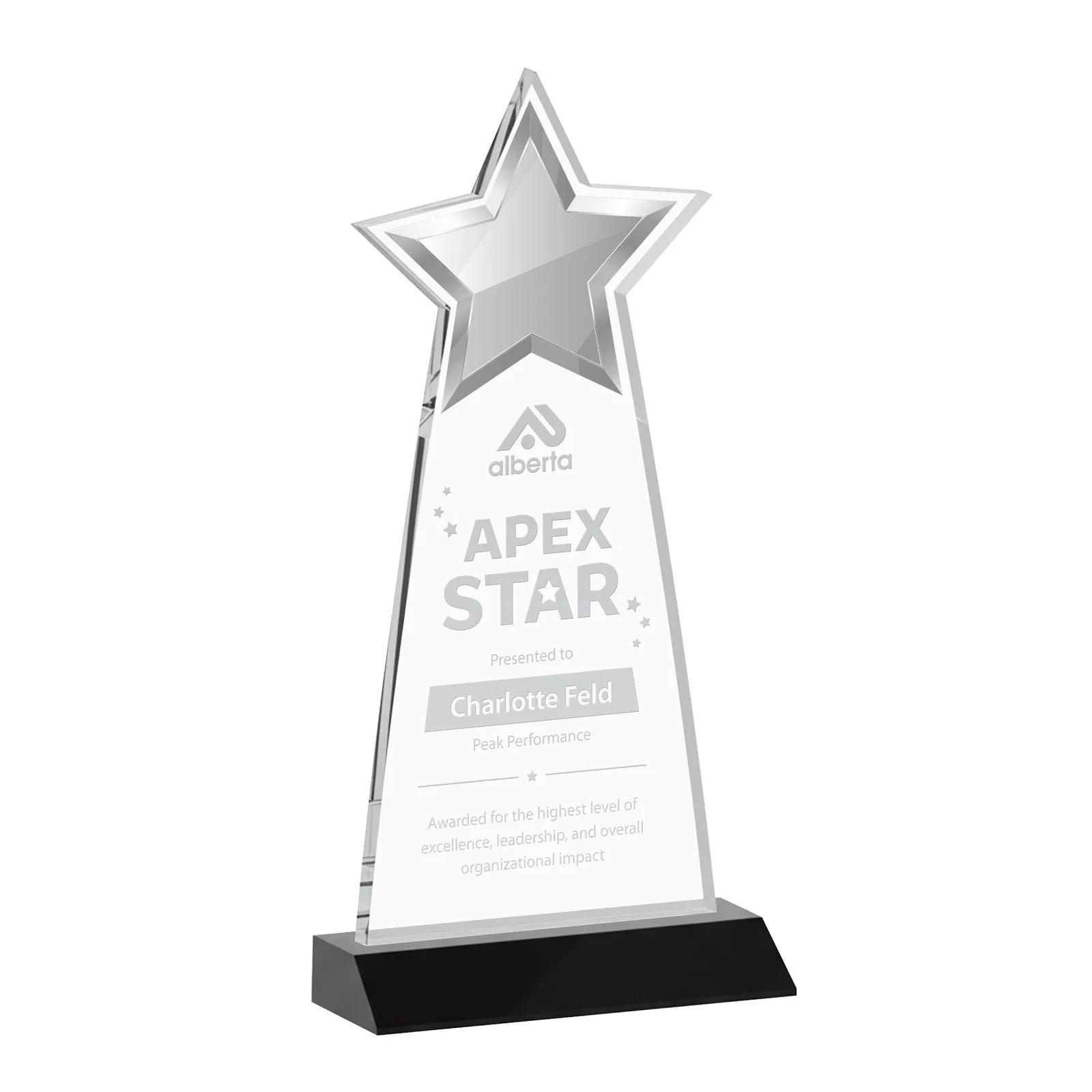 Personalized Starfire Crystal Star Cutout Award With Second-Position Etch for team milestone celebrations