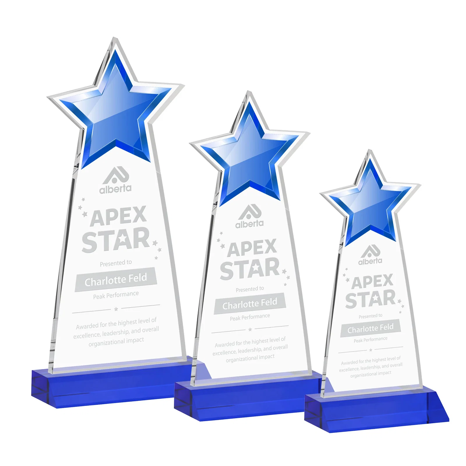 Personalized Starfire Crystal Star Cutout Award With Second-Position Etch for donor appreciation