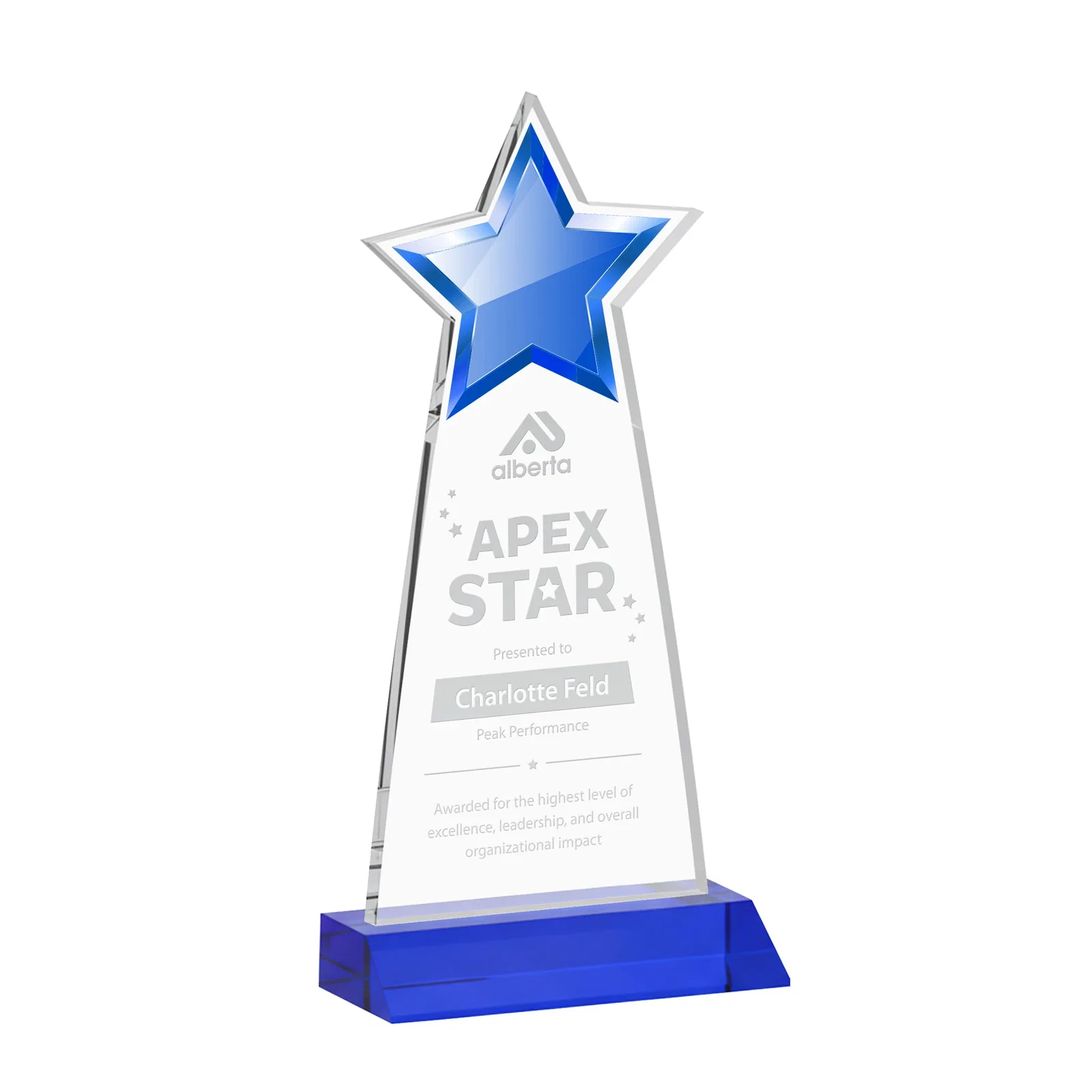 Personalized Starfire Crystal Star Cutout Award With Second-Position Etch for safety achievement programs