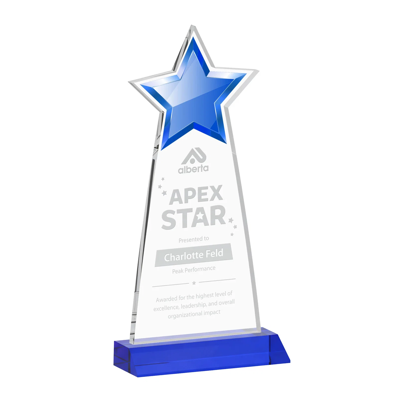 Personalized Starfire Crystal Star Cutout Award With Second-Position Etch for volunteer appreciation