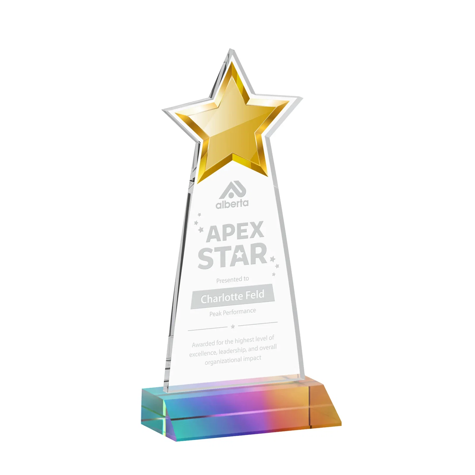 Personalized Starfire Crystal Star Cutout Award With Second-Position Etch for company anniversary events