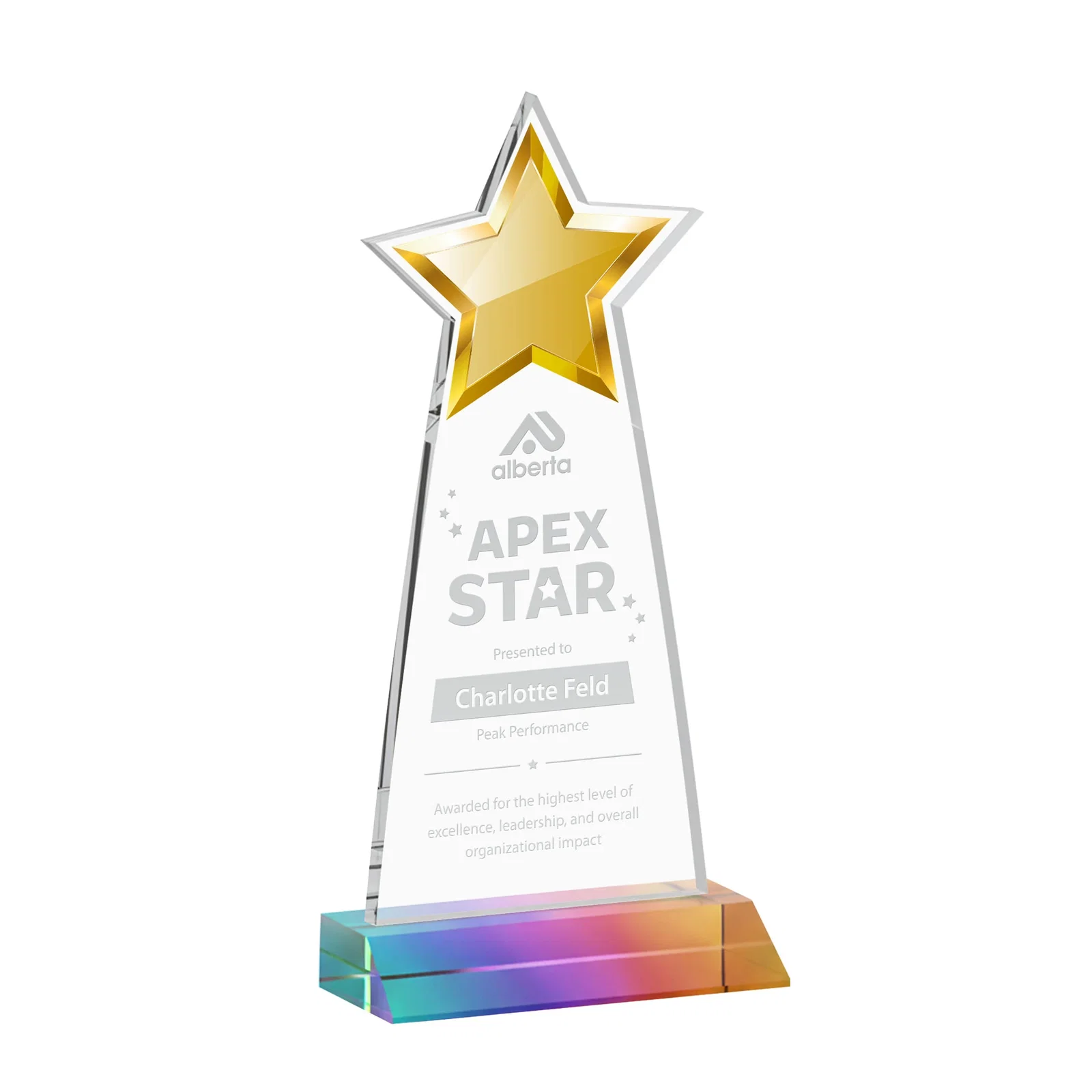Promotional Starfire Crystal Star Cutout Award With Second-Position Etch for employee recognition