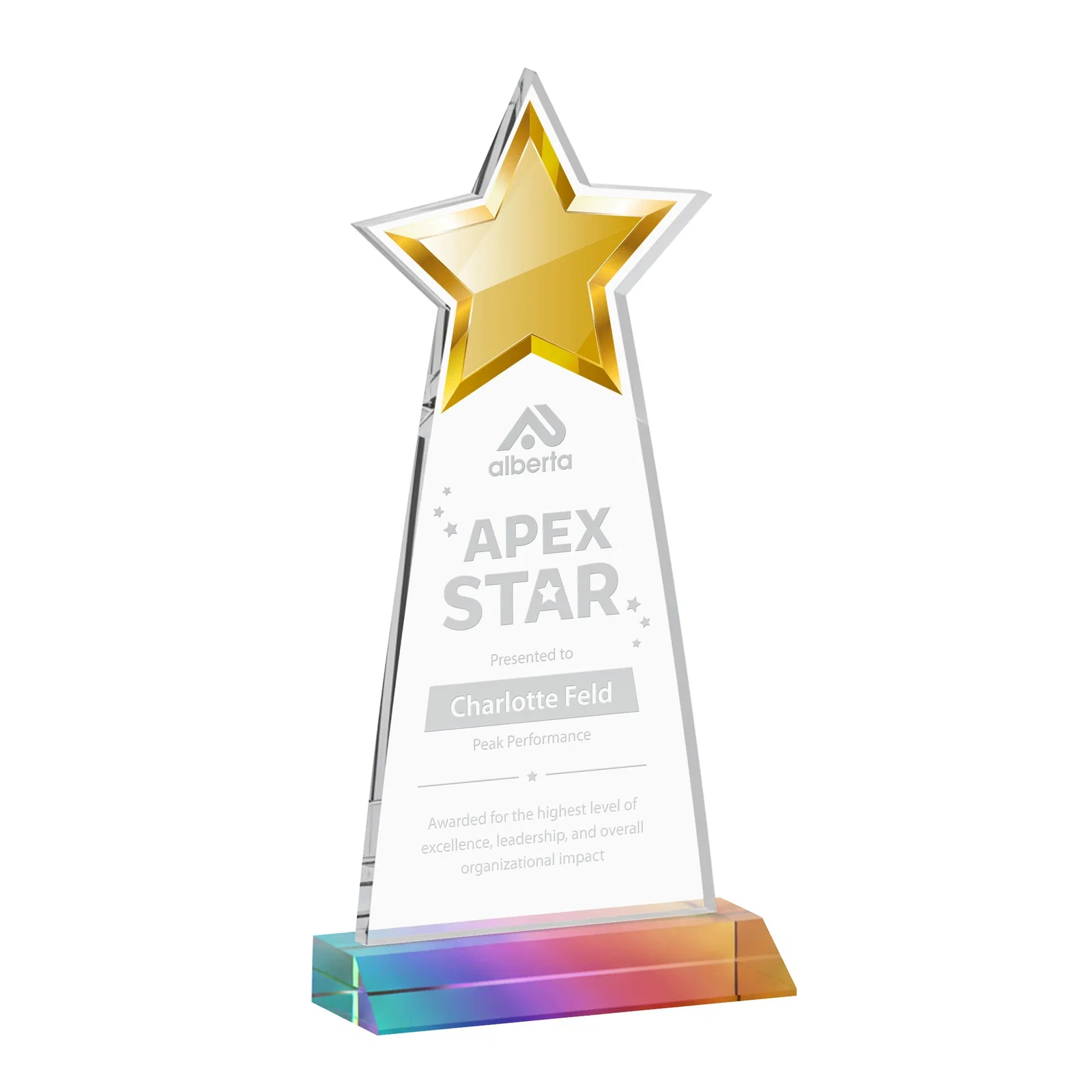 Promotional Starfire Crystal Star Cutout Award With Second-Position Etch for corporate award ceremonies