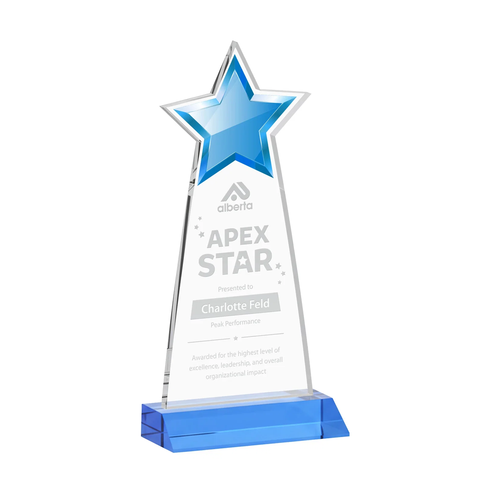 Promotional Starfire Crystal Star Cutout Award With Second-Position Etch for safety achievement programs