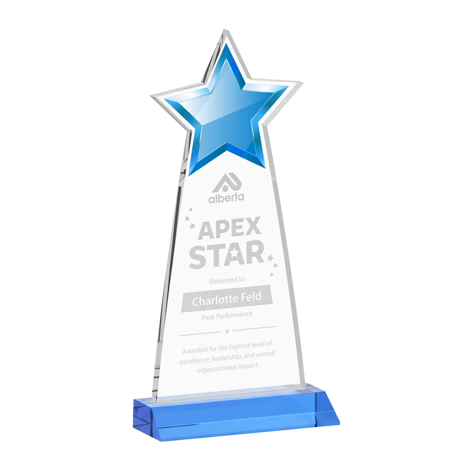 Promotional Starfire Crystal Star Cutout Award With Second-Position Etch for volunteer appreciation