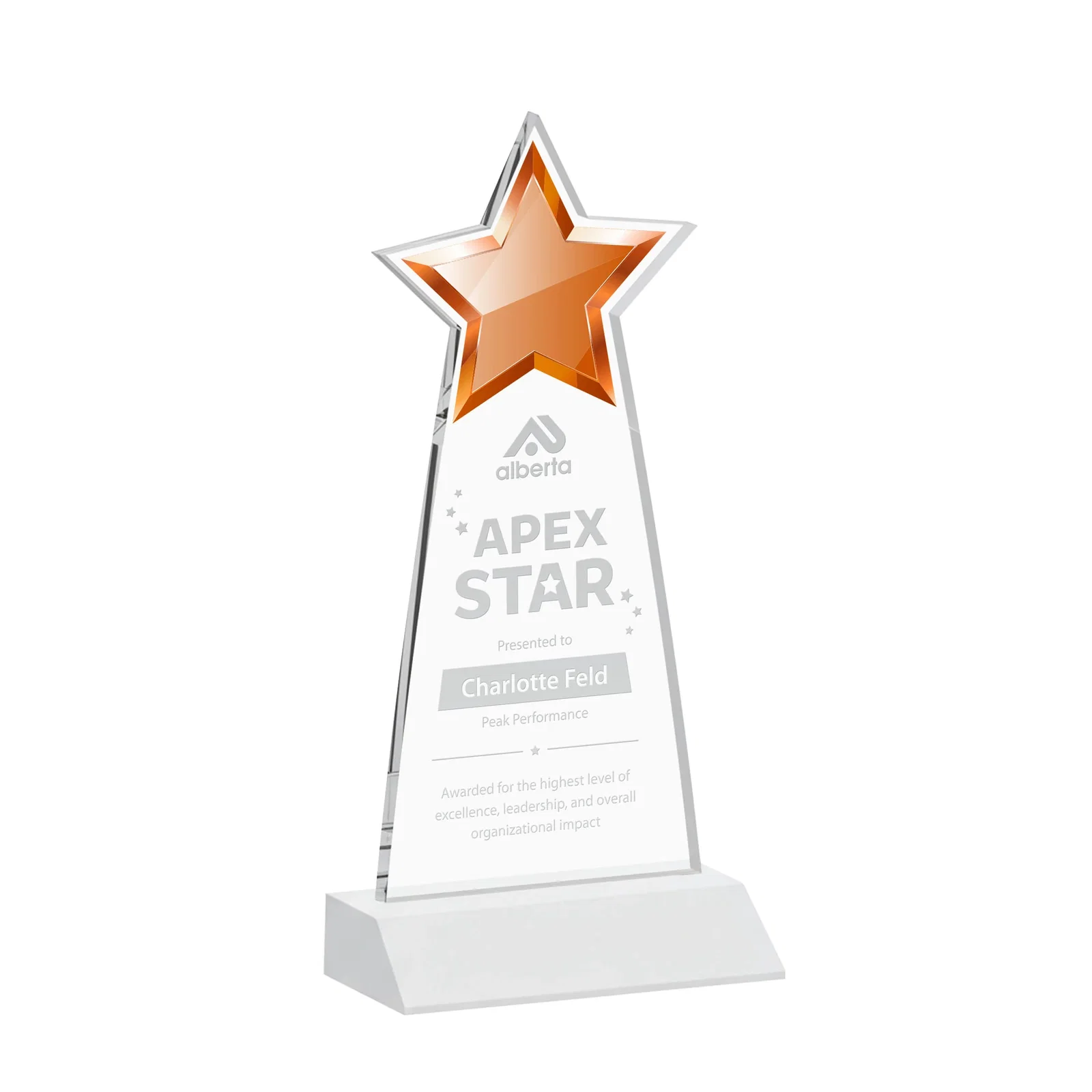 Promotional Starfire Crystal Star Cutout Award With Second-Position Etch for company anniversary events