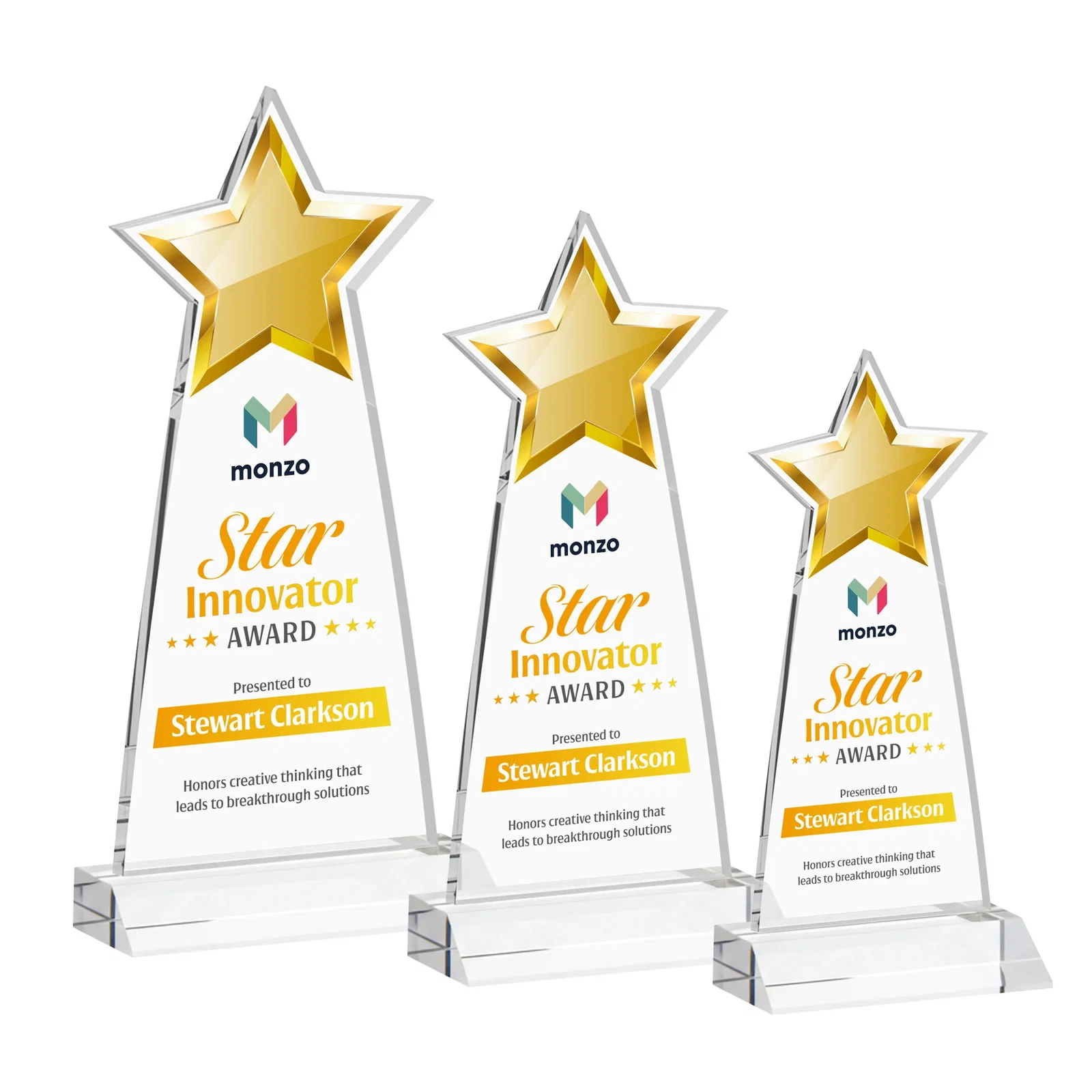 Branded Starfire Crystal Star Cutout Award With Second-Position Etch for service anniversary gifts