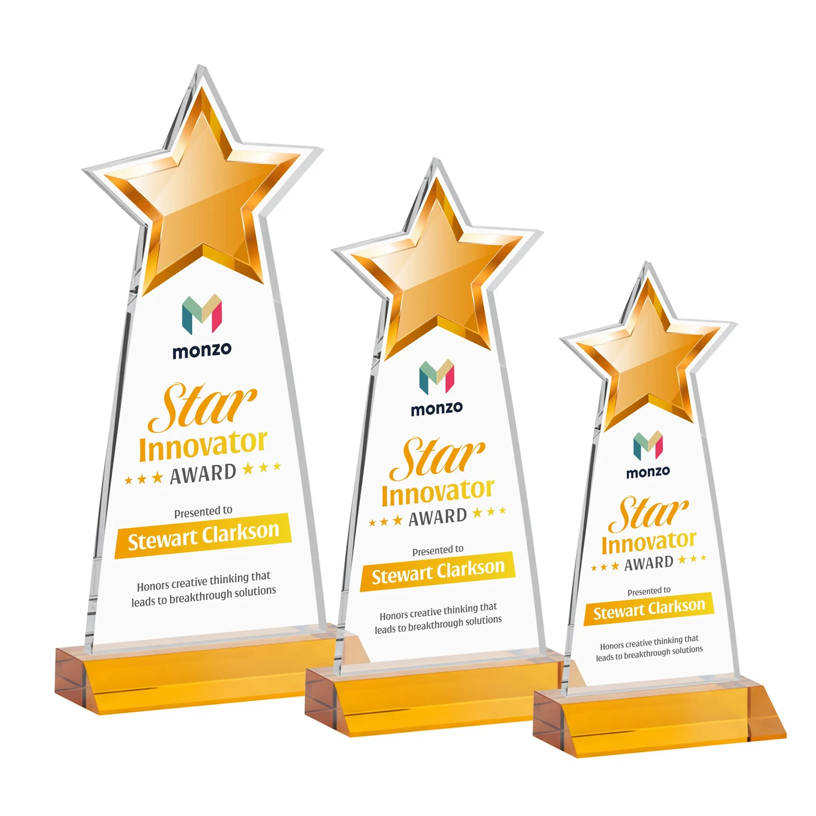 Branded Starfire Crystal Star Cutout Award With Second-Position Etch for safety achievement programs
