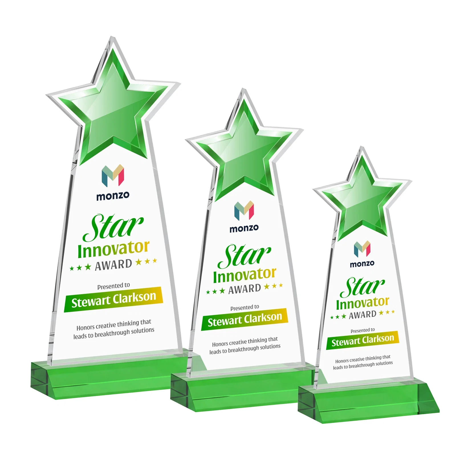 Custom printed Starfire Crystal Star Cutout Award With Second-Position Etch for employee recognition