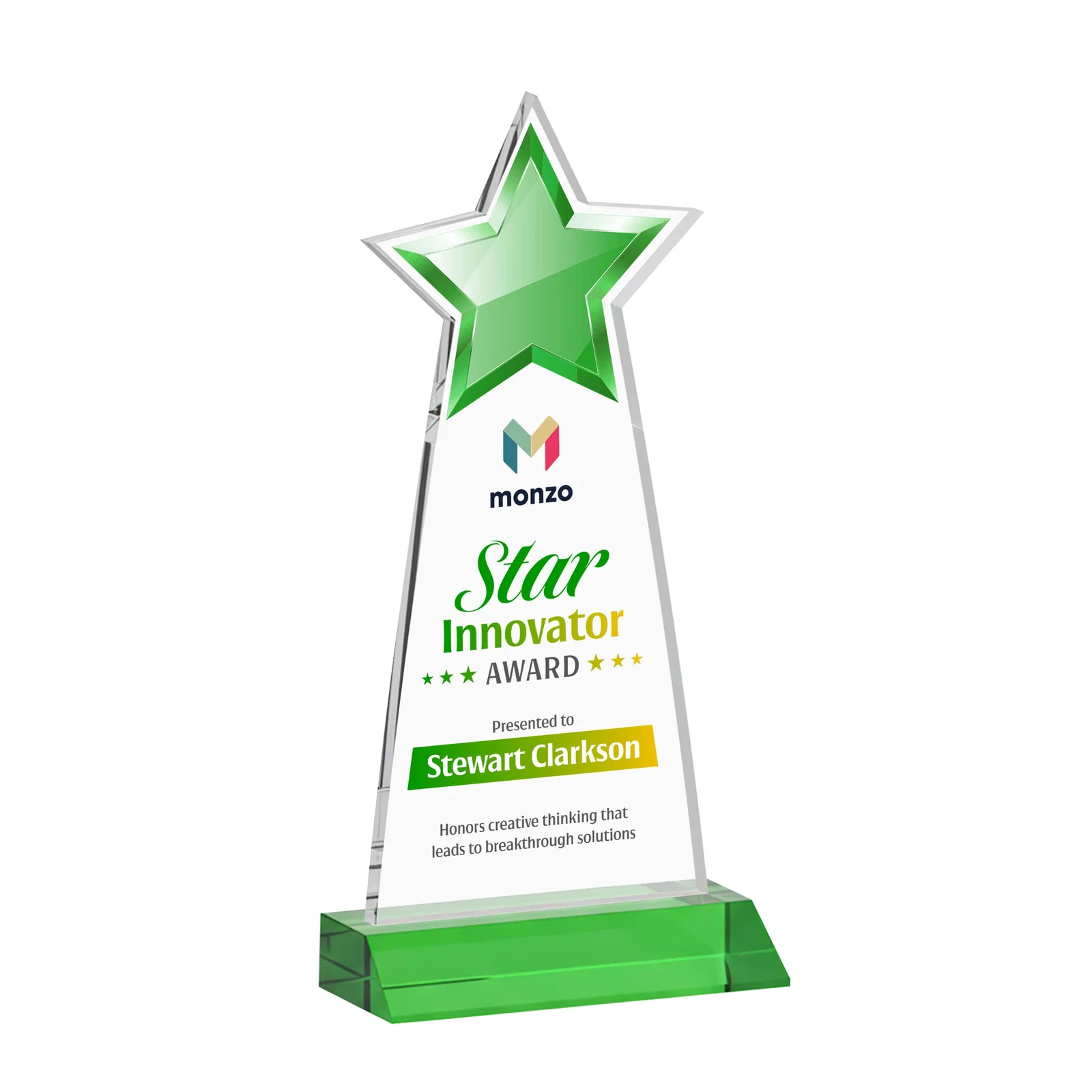 Custom printed Starfire Crystal Star Cutout Award With Second-Position Etch for service anniversary gifts