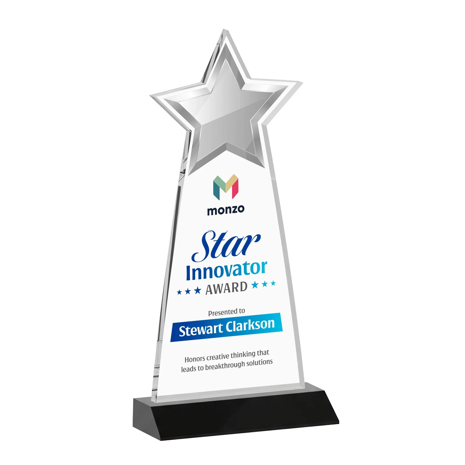 Custom printed Starfire Crystal Star Cutout Award With Second-Position Etch for graduation ceremonies