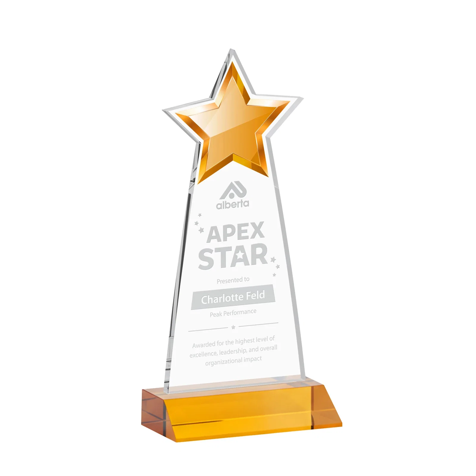 Custom Starfire Crystal Star Cutout Award With Second-Position Etch for graduation ceremonies