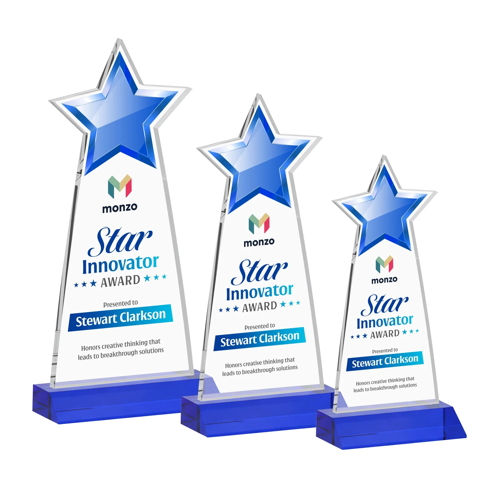 Custom printed Starfire Crystal Star Cutout Award With Second-Position Etch for safety achievement programs