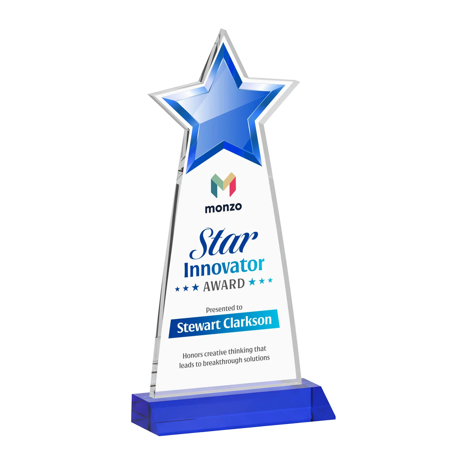 Custom printed Starfire Crystal Star Cutout Award With Second-Position Etch for company anniversary events