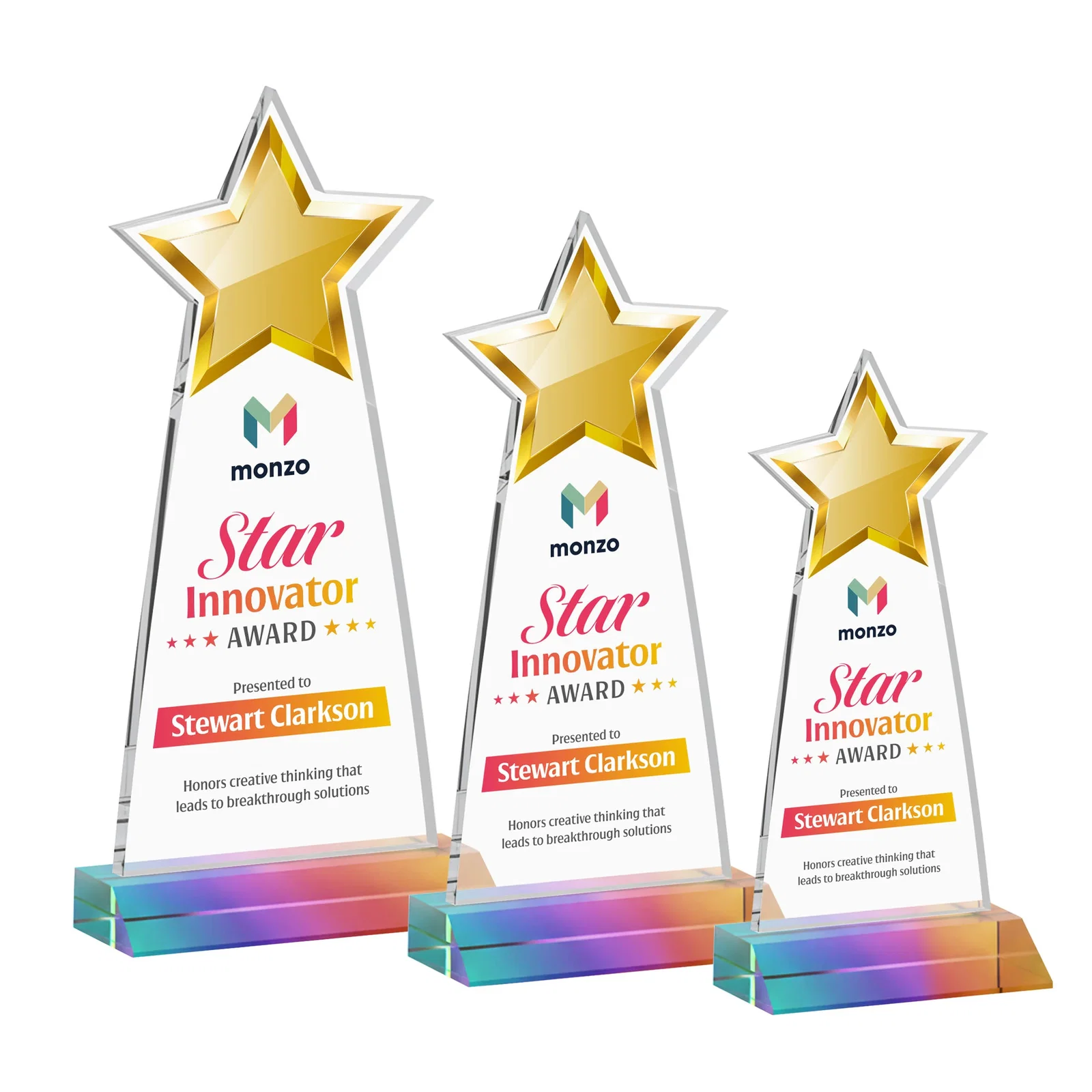 Customized Starfire Crystal Star Cutout Award With Second-Position Etch for employee recognition