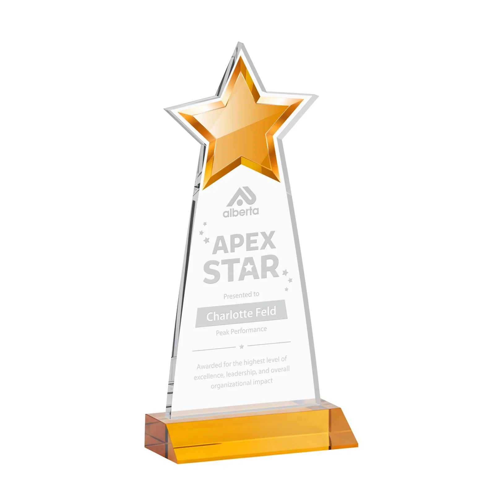 Custom Starfire Crystal Star Cutout Award With Second-Position Etch for safety achievement programs
