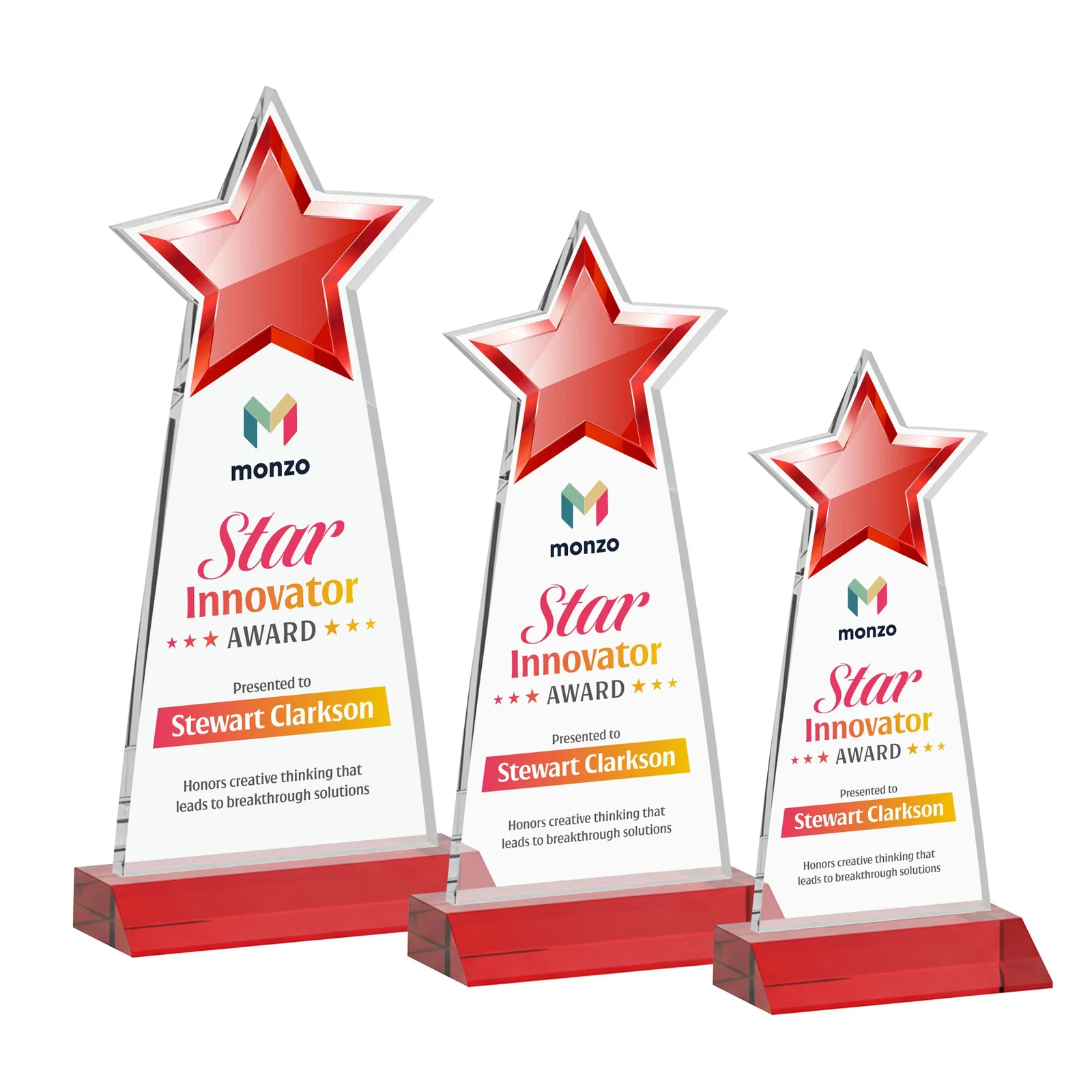Customized Starfire Crystal Star Cutout Award With Second-Position Etch for retirement presentations