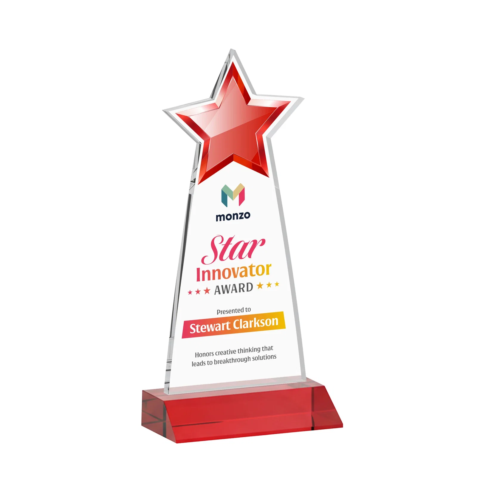 Customized Starfire Crystal Star Cutout Award With Second-Position Etch for team milestone celebrations