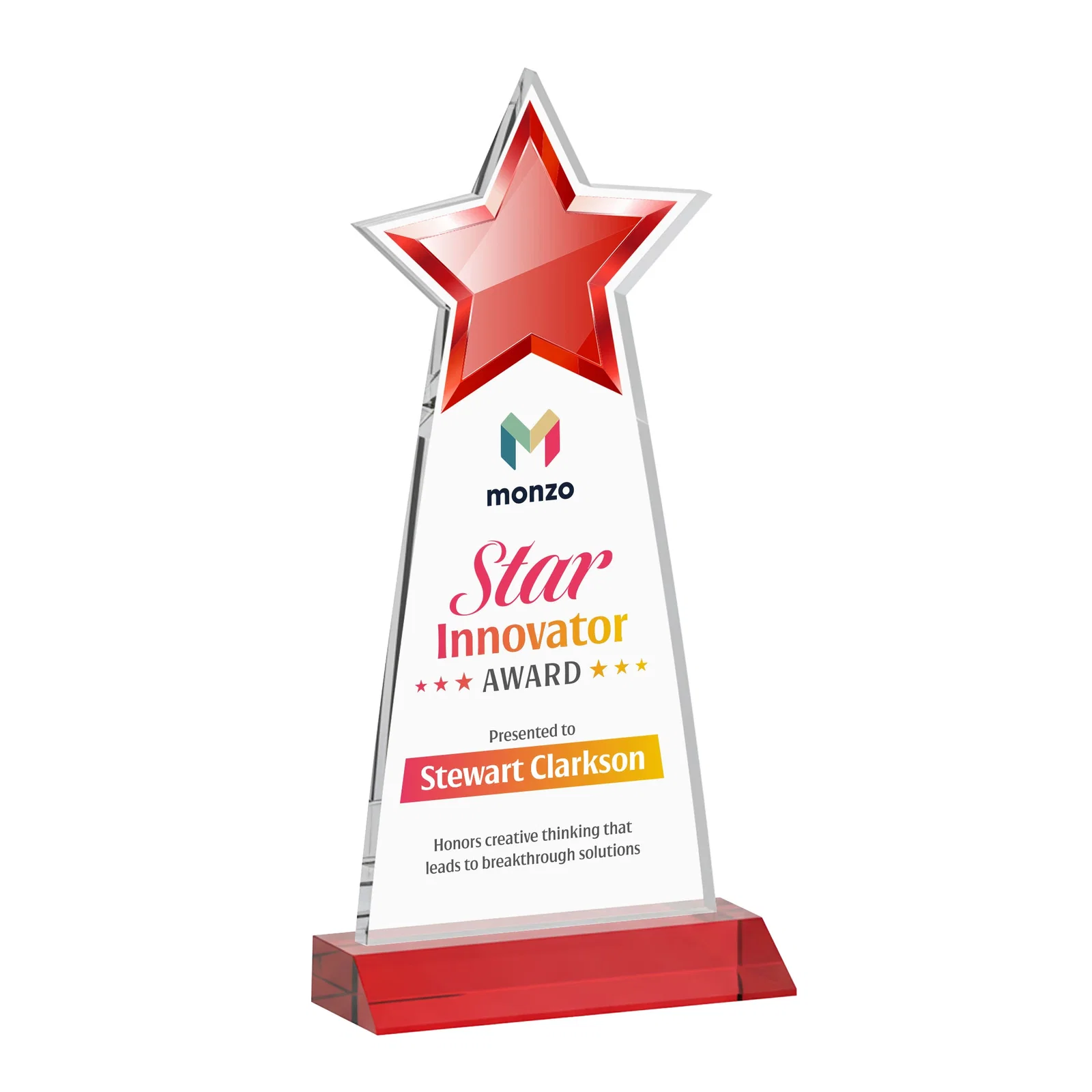 Customized Starfire Crystal Star Cutout Award With Second-Position Etch for graduation ceremonies