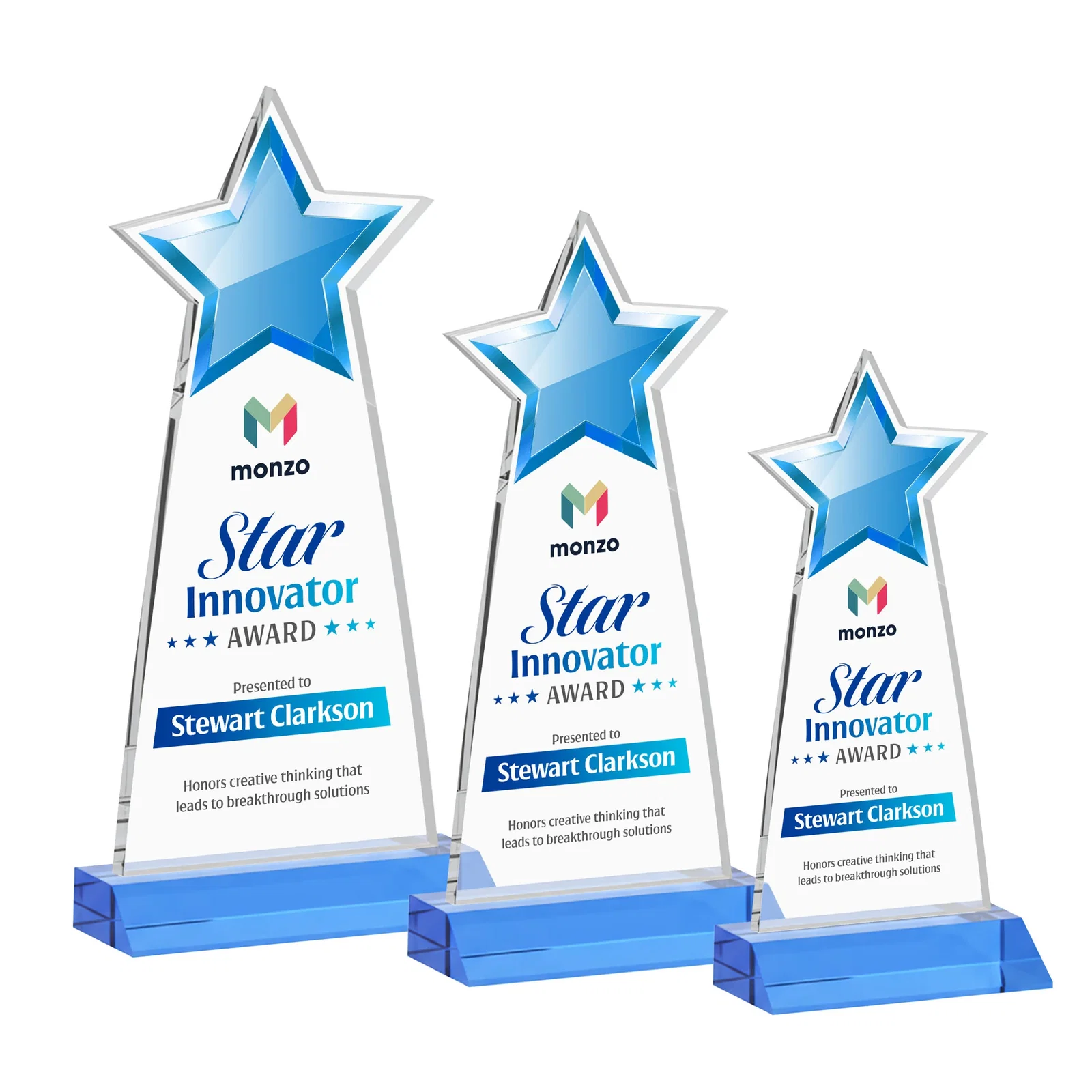 Customized Starfire Crystal Star Cutout Award With Second-Position Etch for safety achievement programs