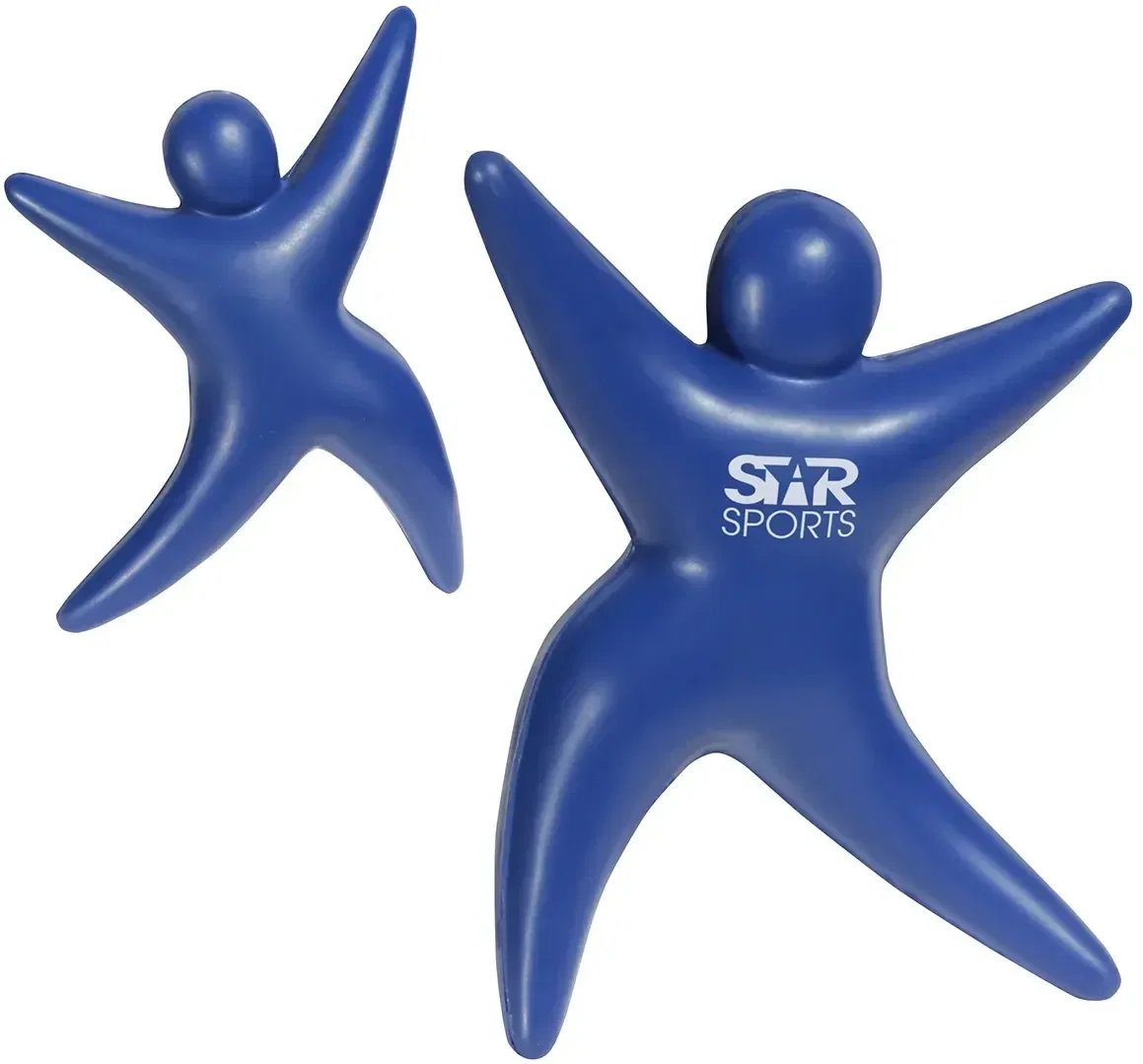 Starman custom promotional stress reliever, side profile of branded star figure squeeze toy
